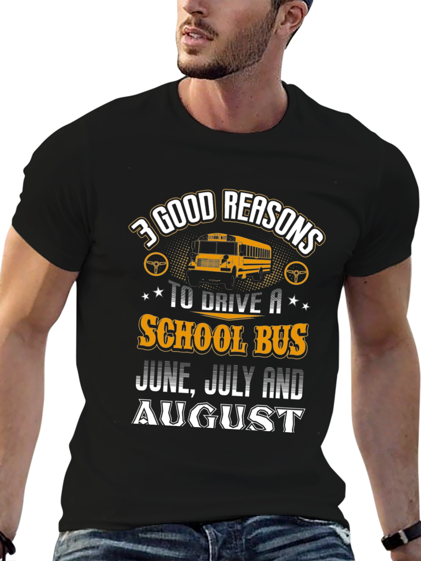 Black 3 Good Reasons School Bus Driver T-Shirt view 6