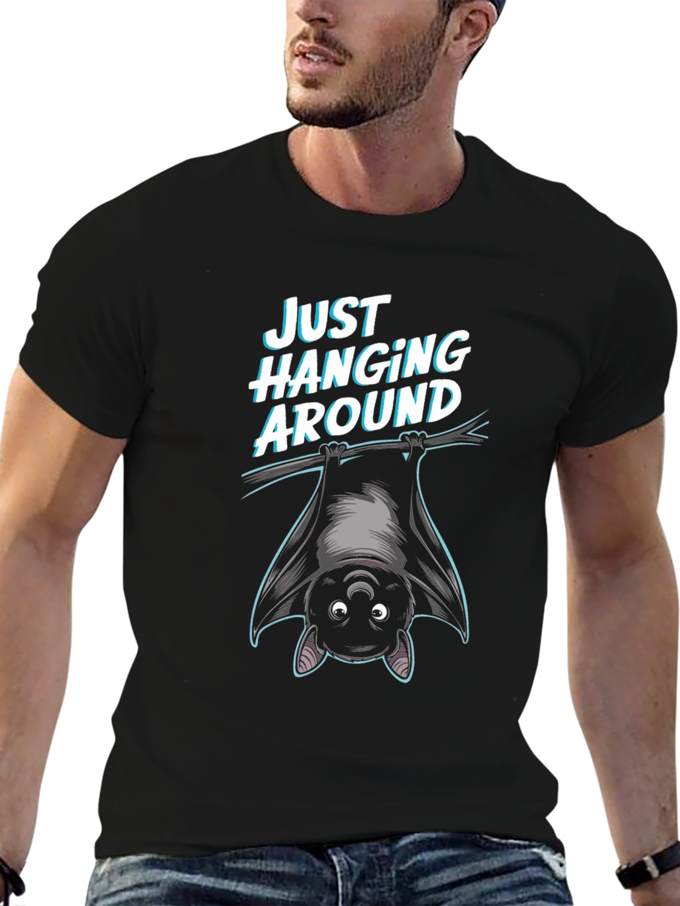 Black Just Hanging Around Bat Graphic T-Shirt view 6
