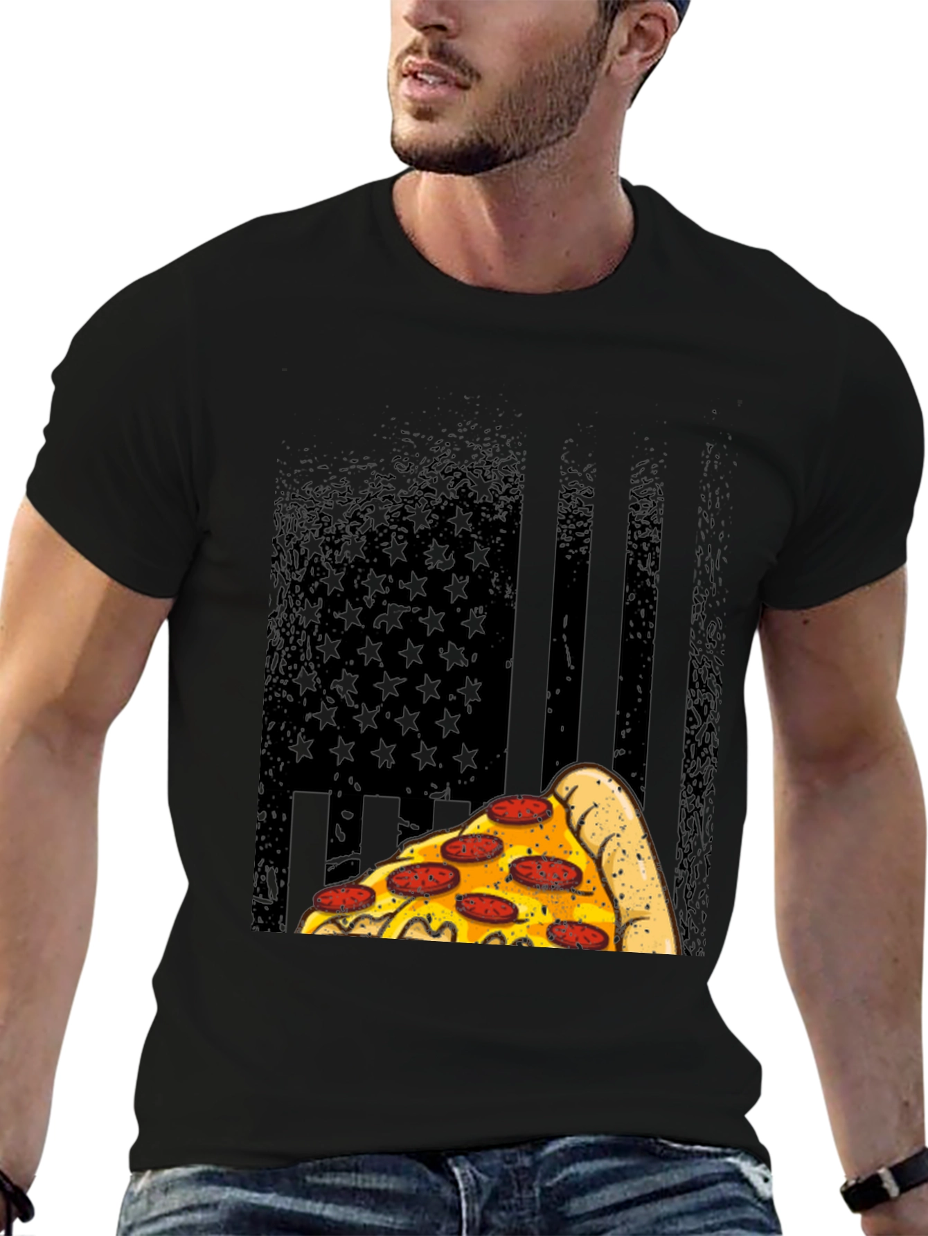 Black Pizza Flag Graphic T-Shirt view 6