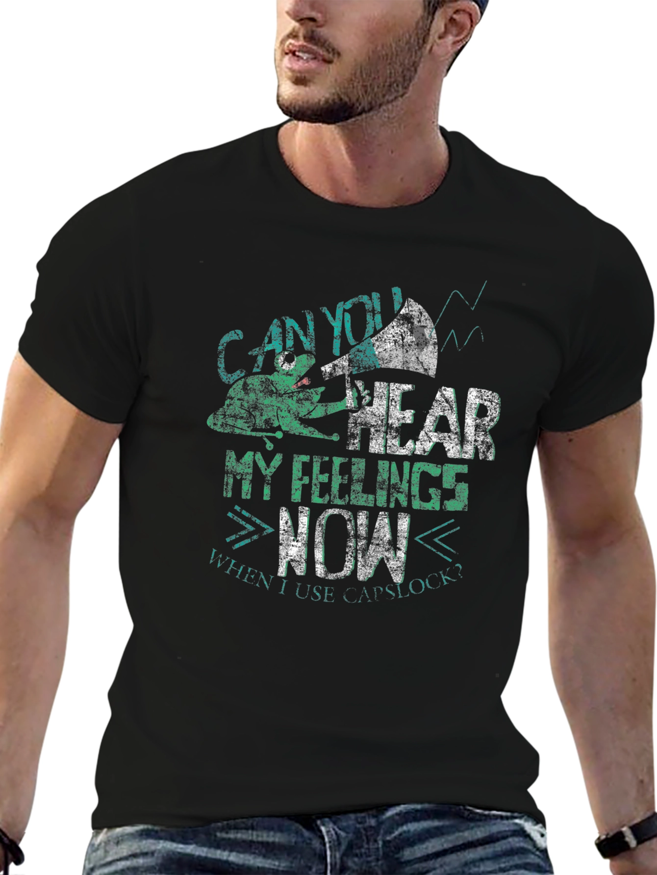 Black Can You Hear My Feelings Now Men's Graphic Tee view 6