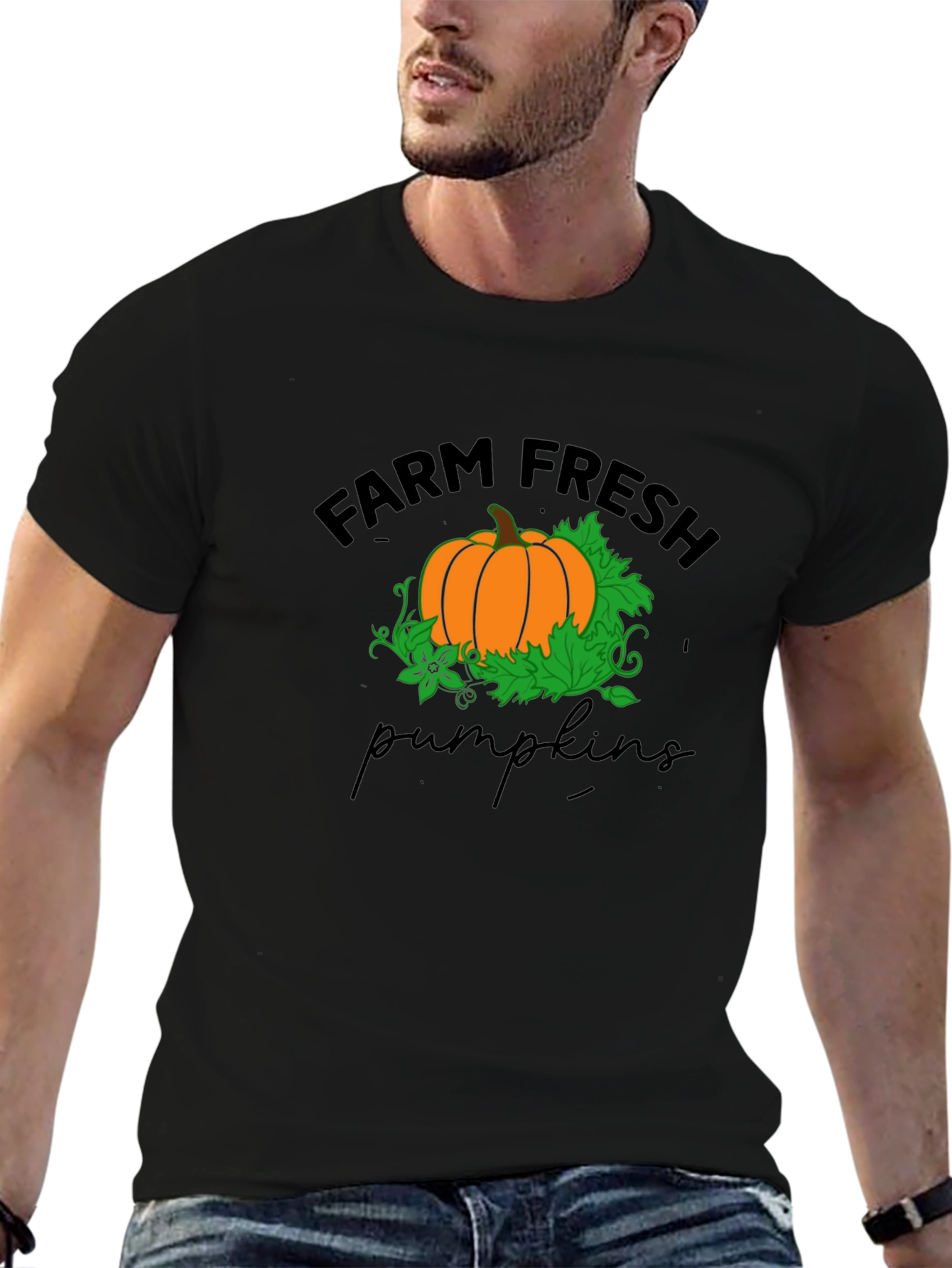 Black Farm Fresh Pumpkins T-Shirt - Black view 6