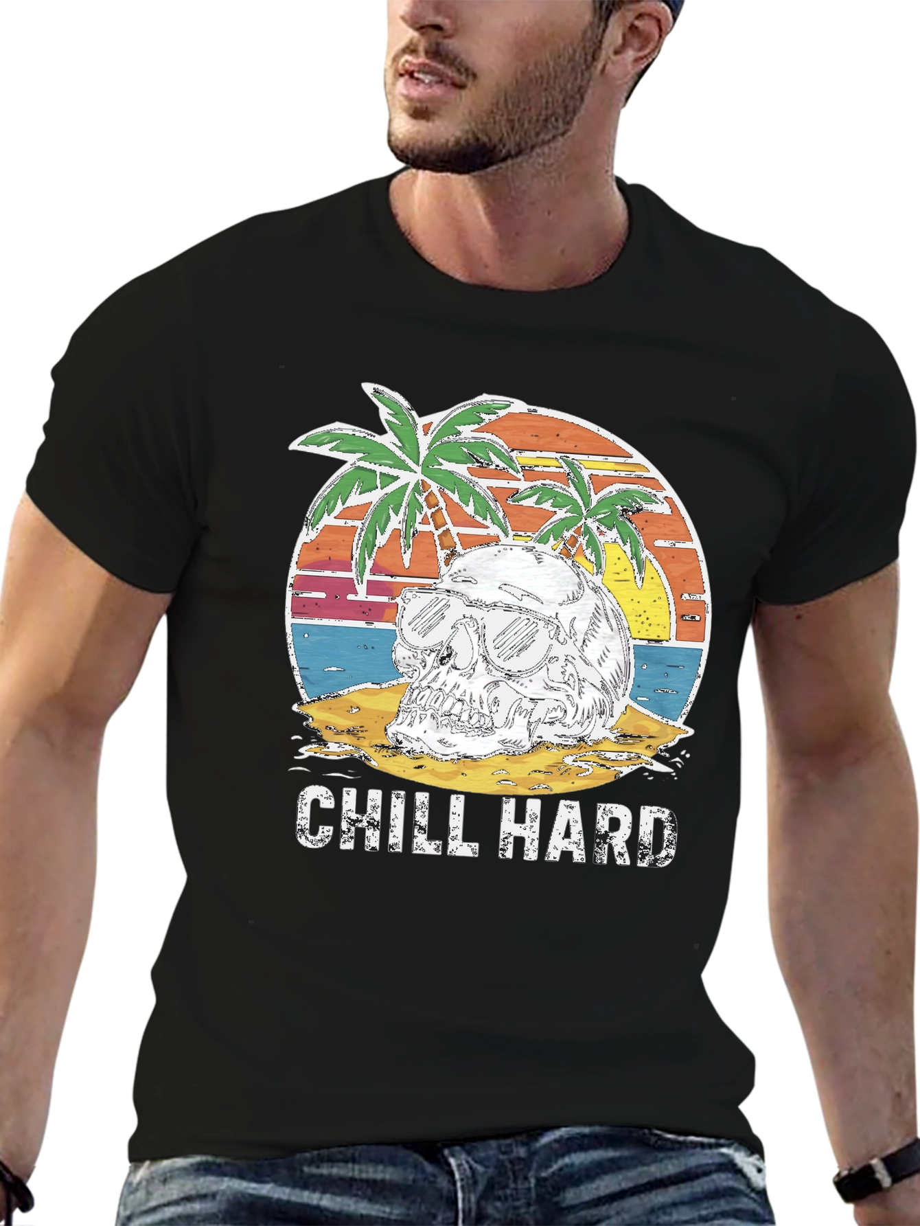 Black Chill Hard Skull Beach Graphic T-Shirt view 6