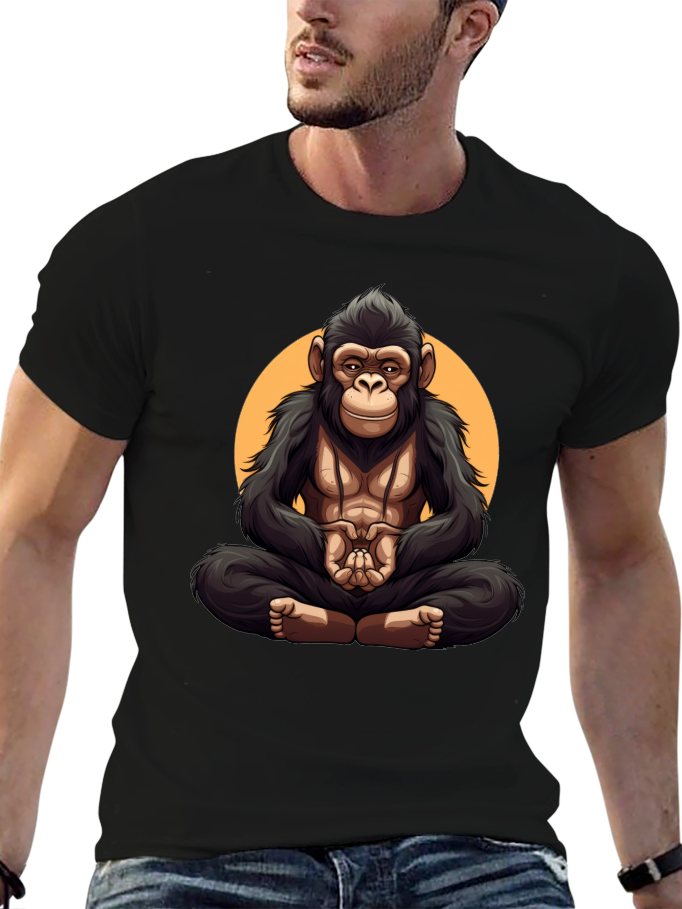 Black Zen Monkey T-Shirt: Meditating Gorilla Graphic Tee view 6