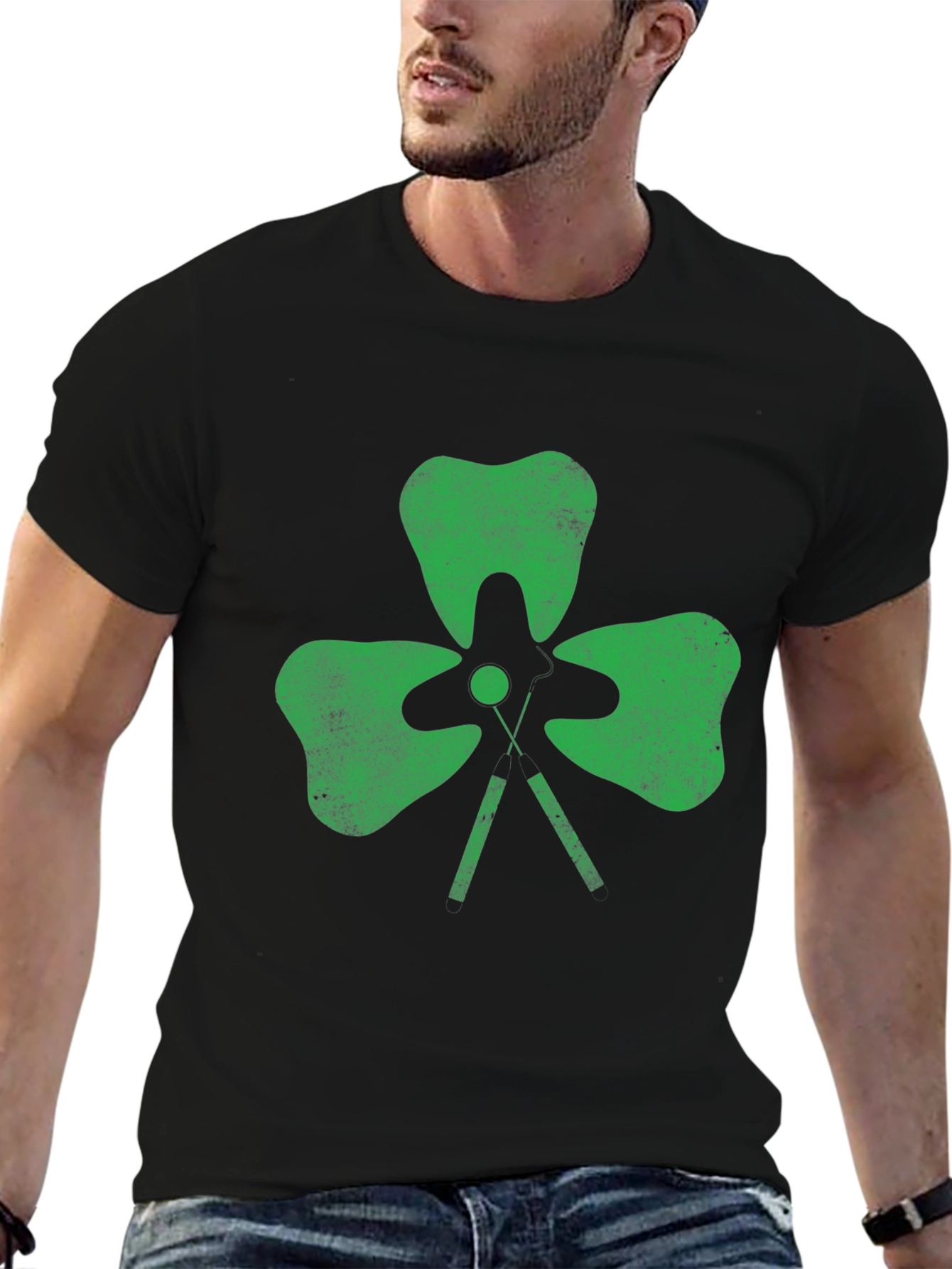 Black Shamrock Golf Tee T-Shirt - Lucky Green Tee view 6
