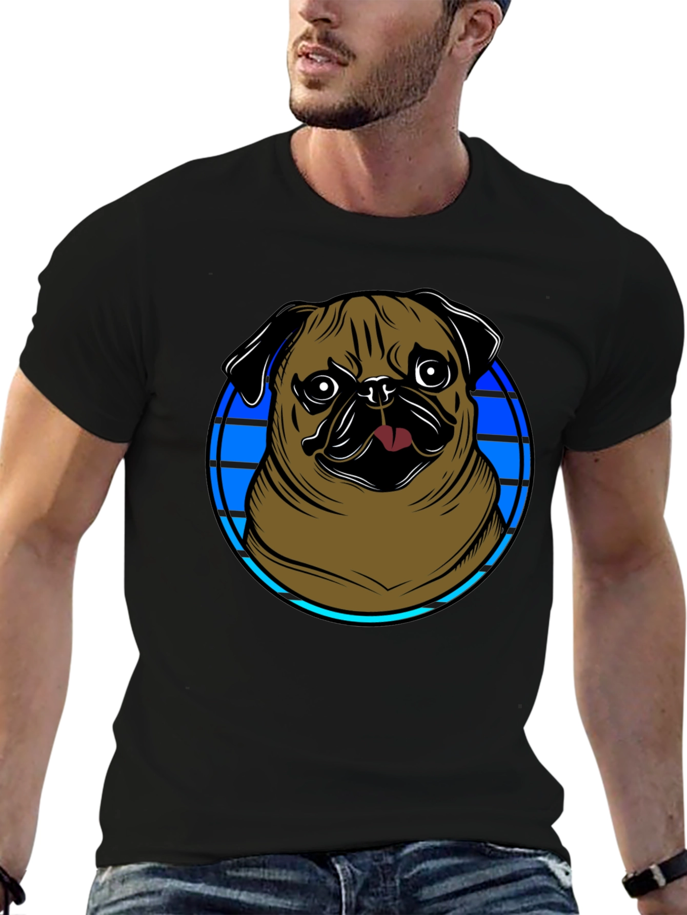Black Pug Graphic Tee - Men's Black T-Shirt view 6