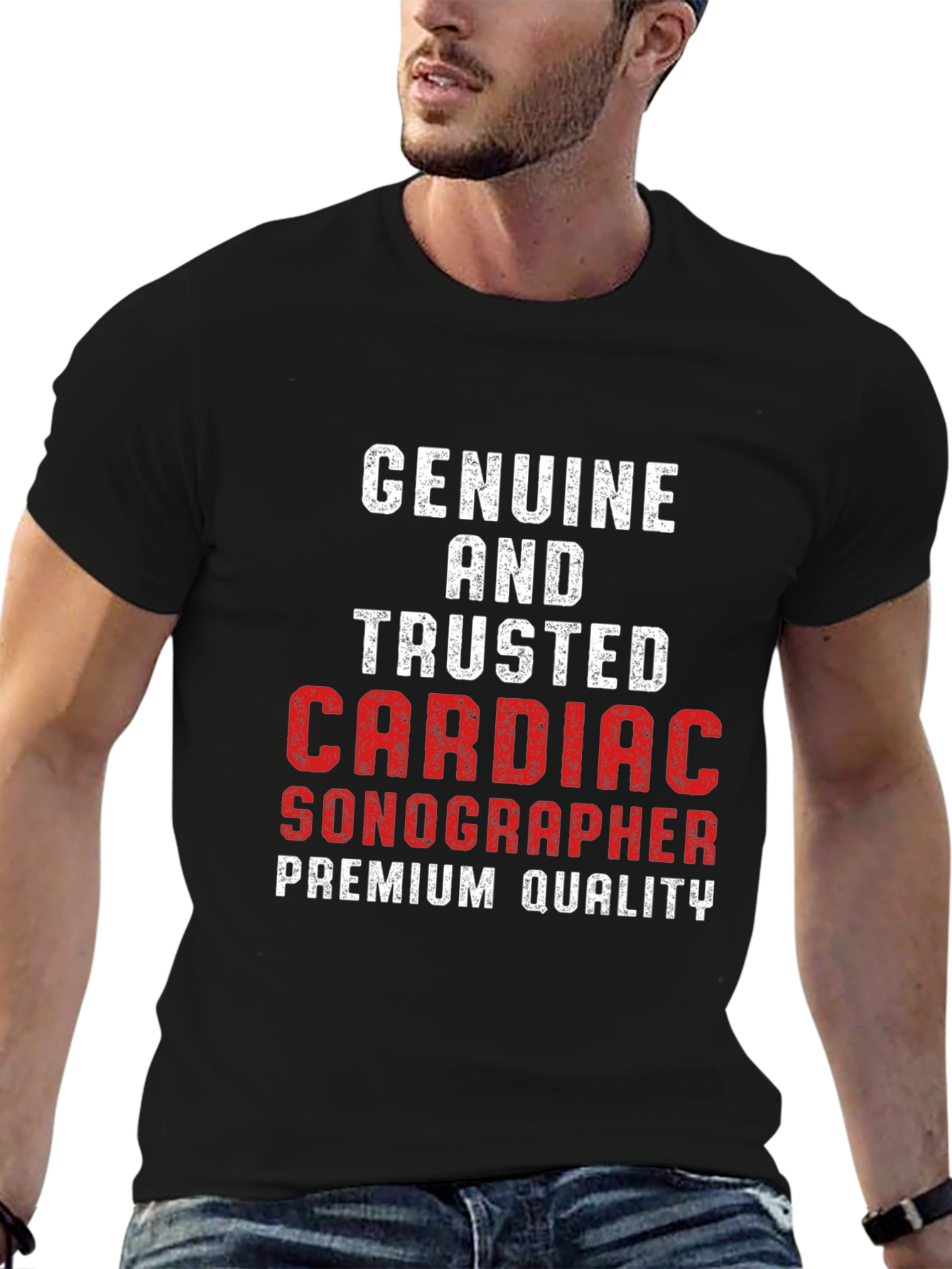 Black Cardiac Sonographer Premium Quality T-Shirt view 6