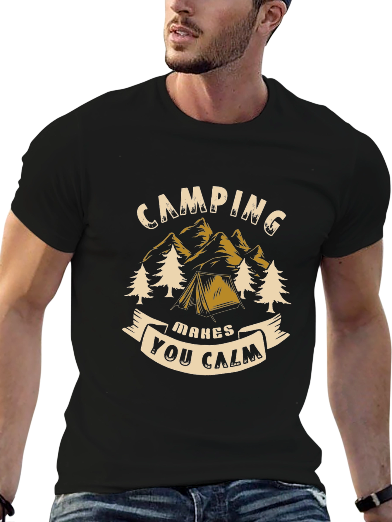 Black Camping Makes You Calm Black Graphic Tee view 6