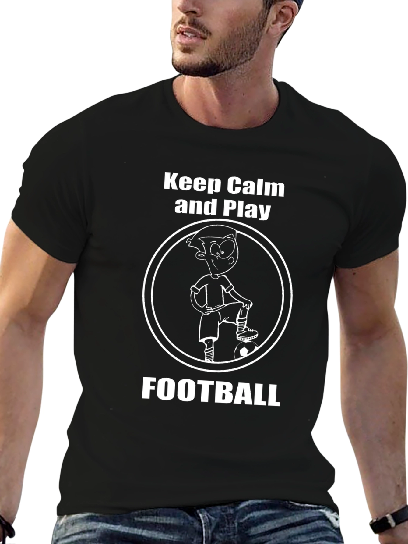 Black Keep Calm & Play Football T-Shirt view 6