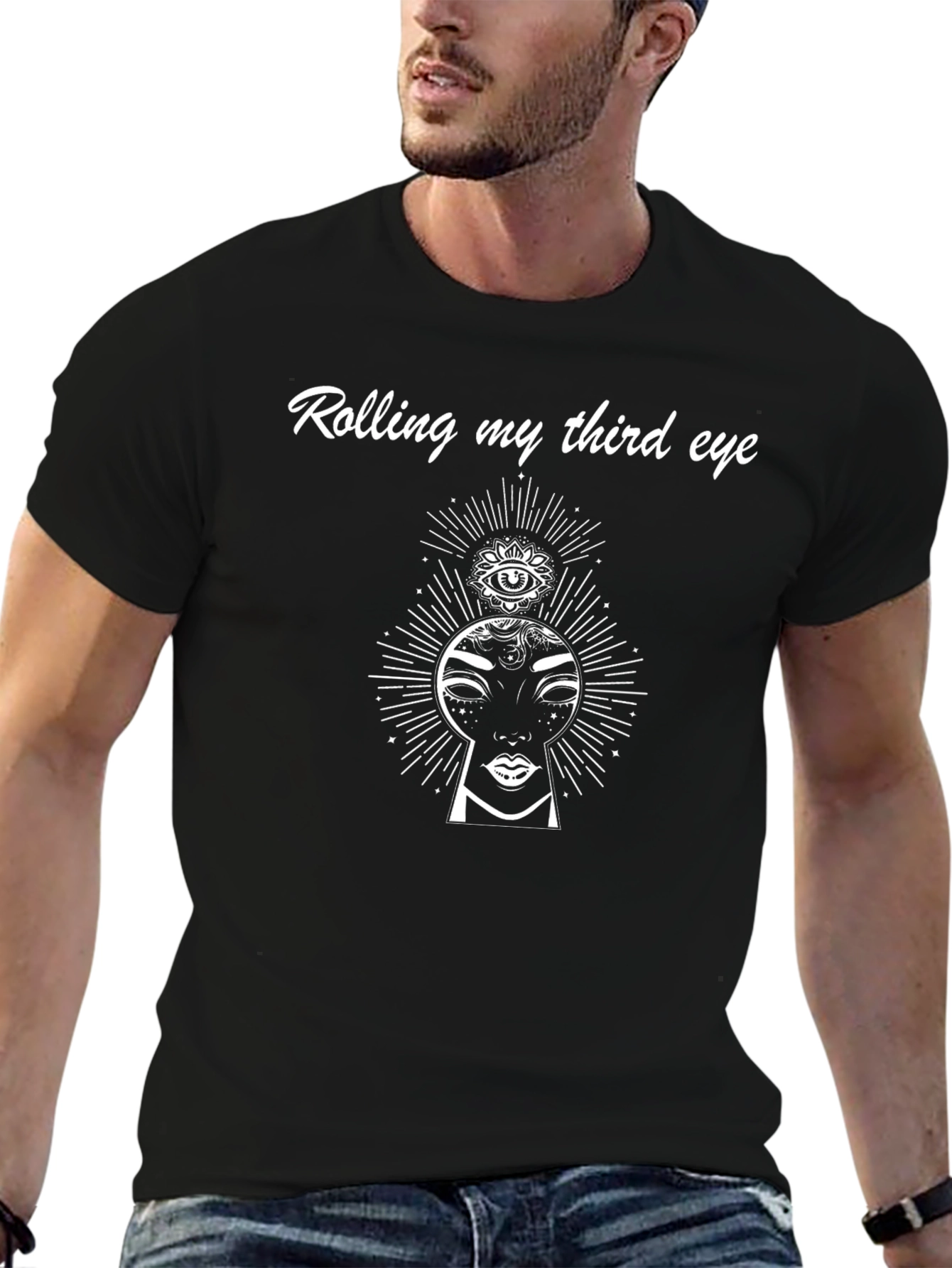 Black Third Eye Graphic Tee - Rolling My Third Eye T-Shirt view 6