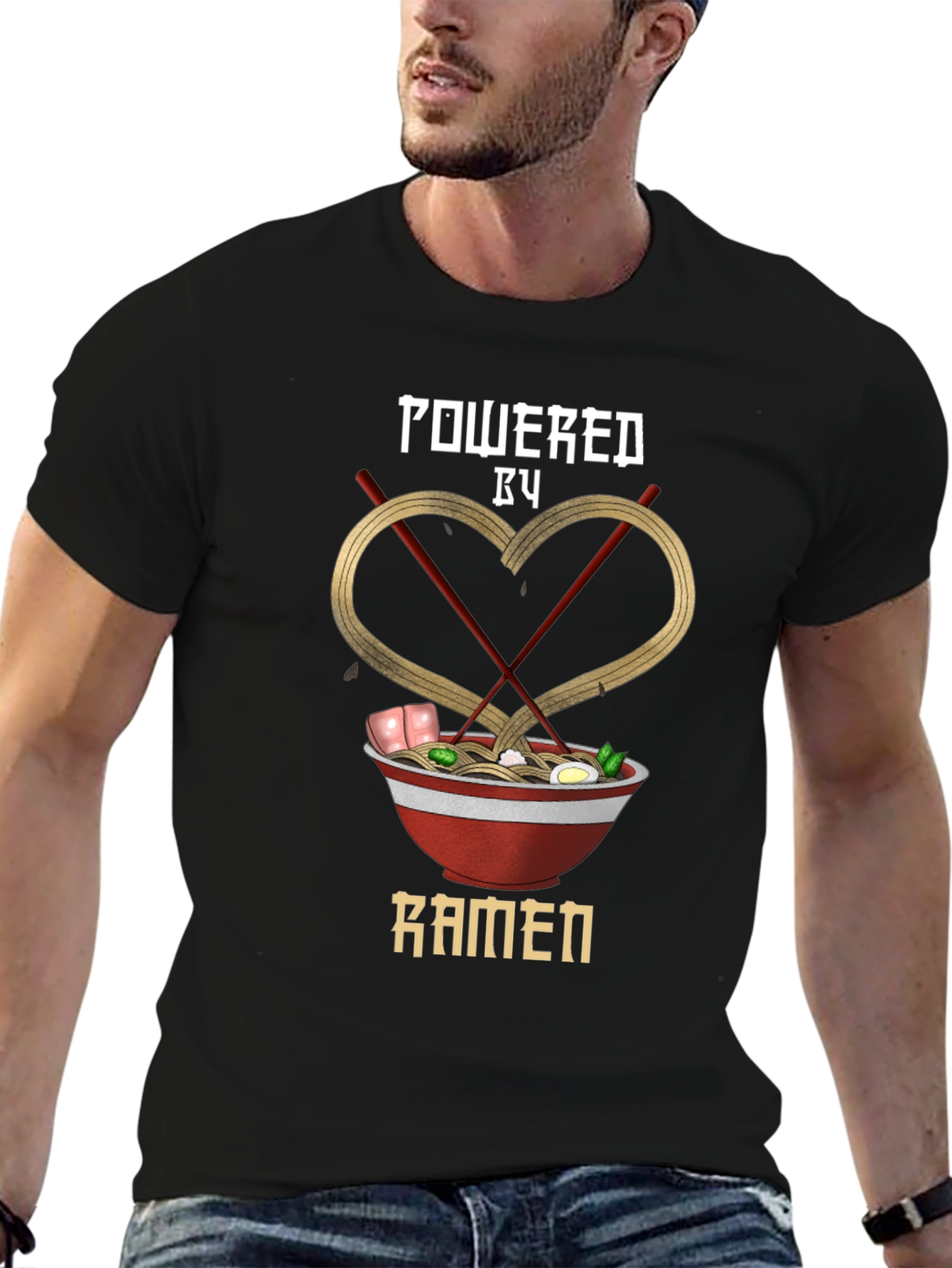 Black Powered by Ramen Graphic Tee - Unisex Black T-Shirt view 6