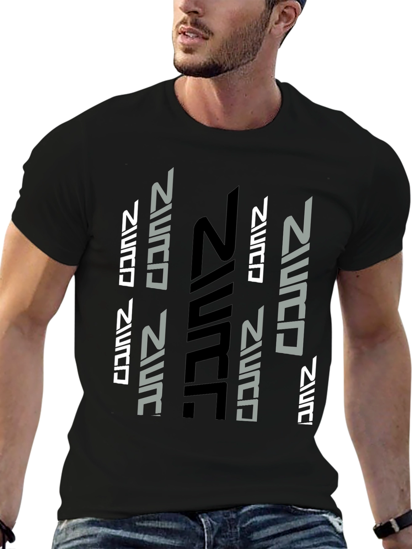 Black Futuristic Graphic Print Black T-Shirt view 6