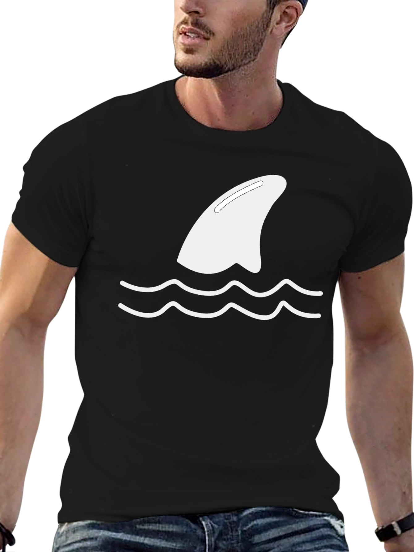 Black Men's Black Shark Fin Tee view 6
