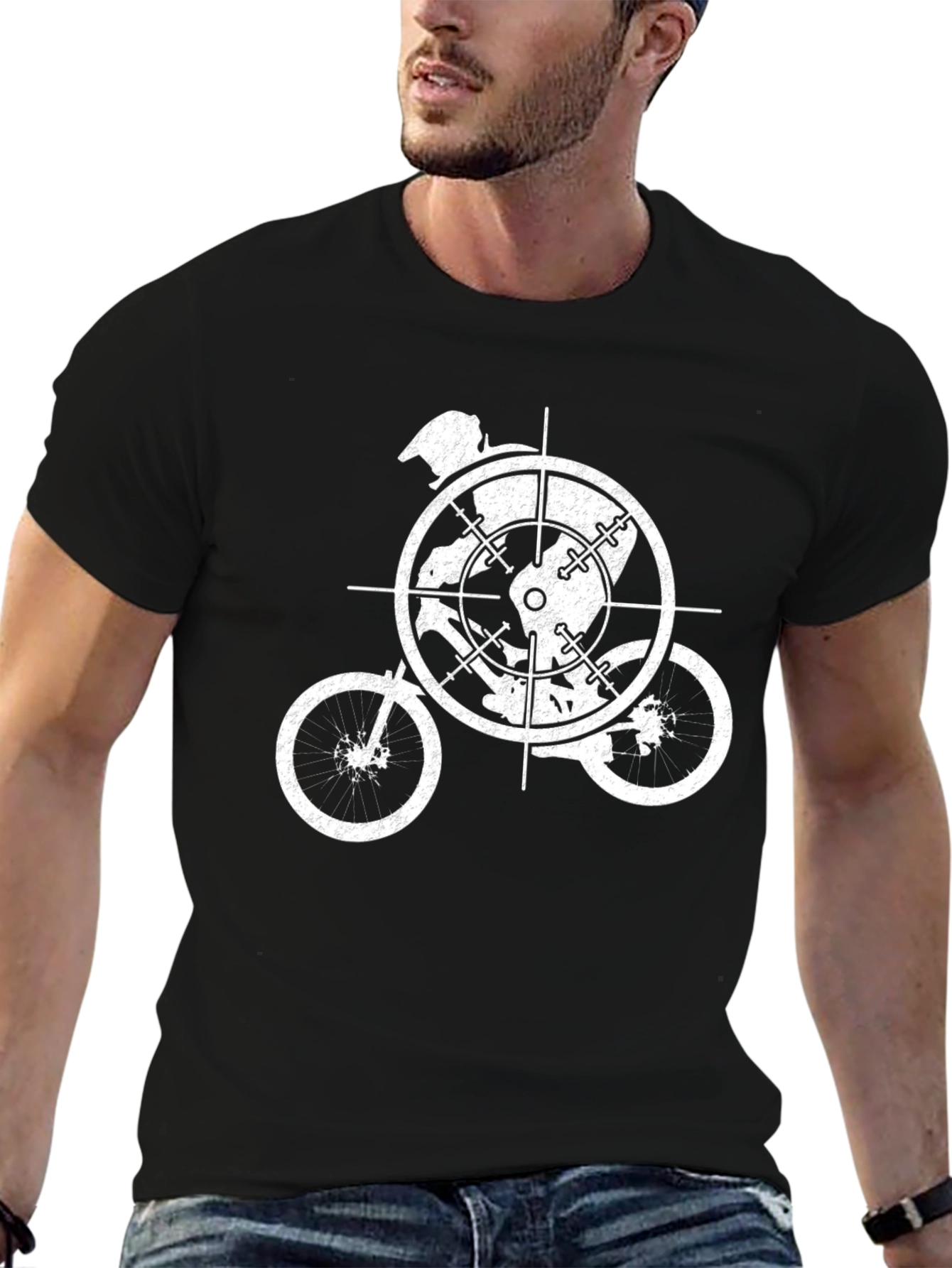Black Cyclist Target Graphic Tee - Black Cotton Blend view 6