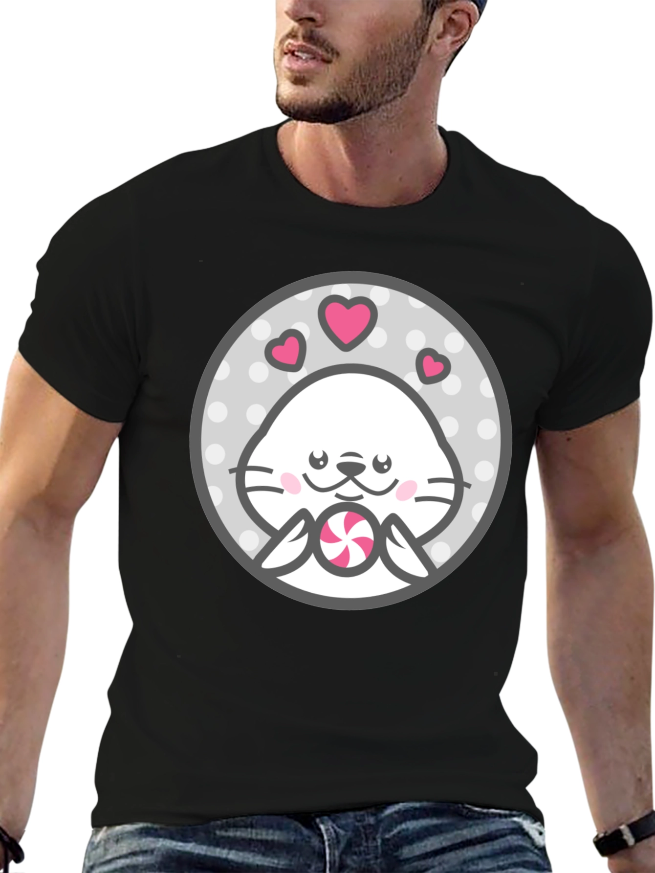 Black Kawaii Seal Lollipop Graphic Tee - Cute & Stylish Shirt view 6
