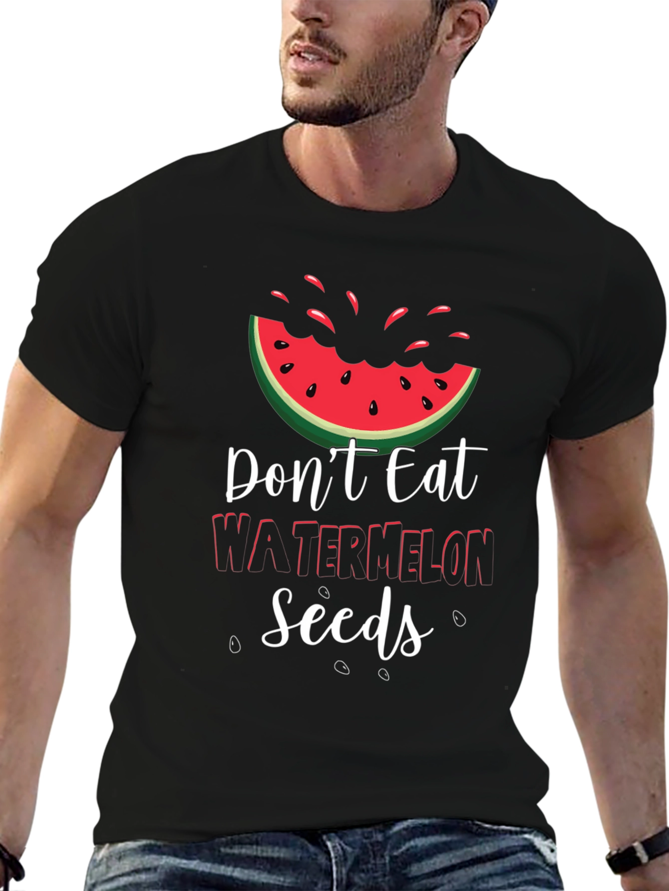 Black Funny Watermelon Seeds Graphic Tee view 6