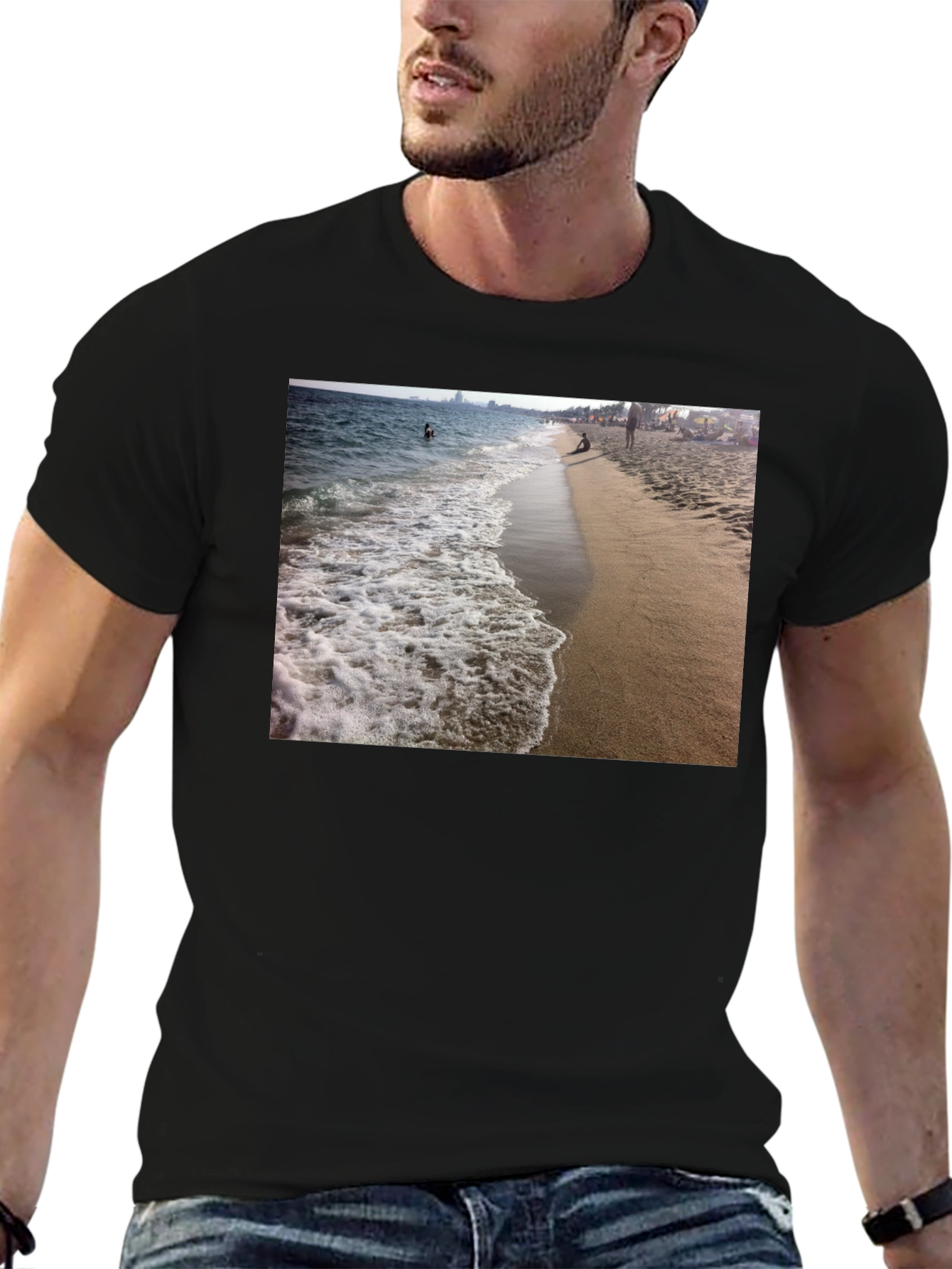 Black Beach Scene Black T-Shirt view 6