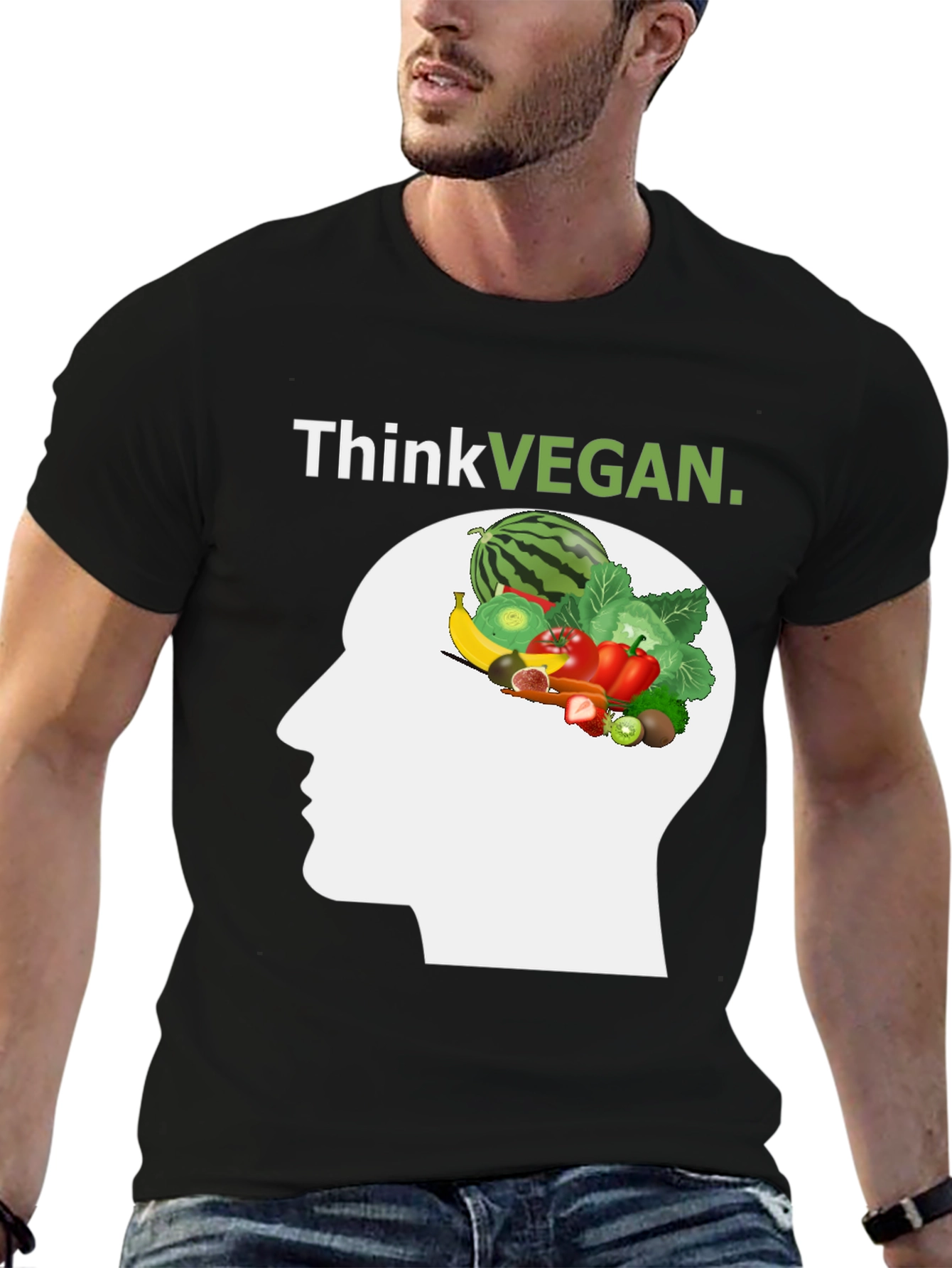 Black Think Vegan T-Shirt - Unisex Graphic Tee view 6