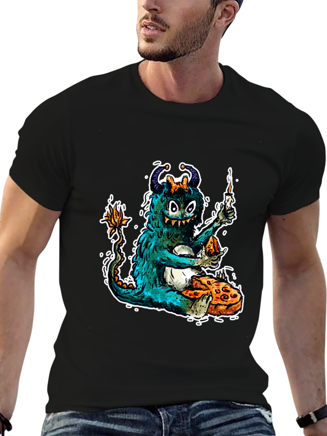Black Monster Pizza Party Graphic T-Shirt view 6