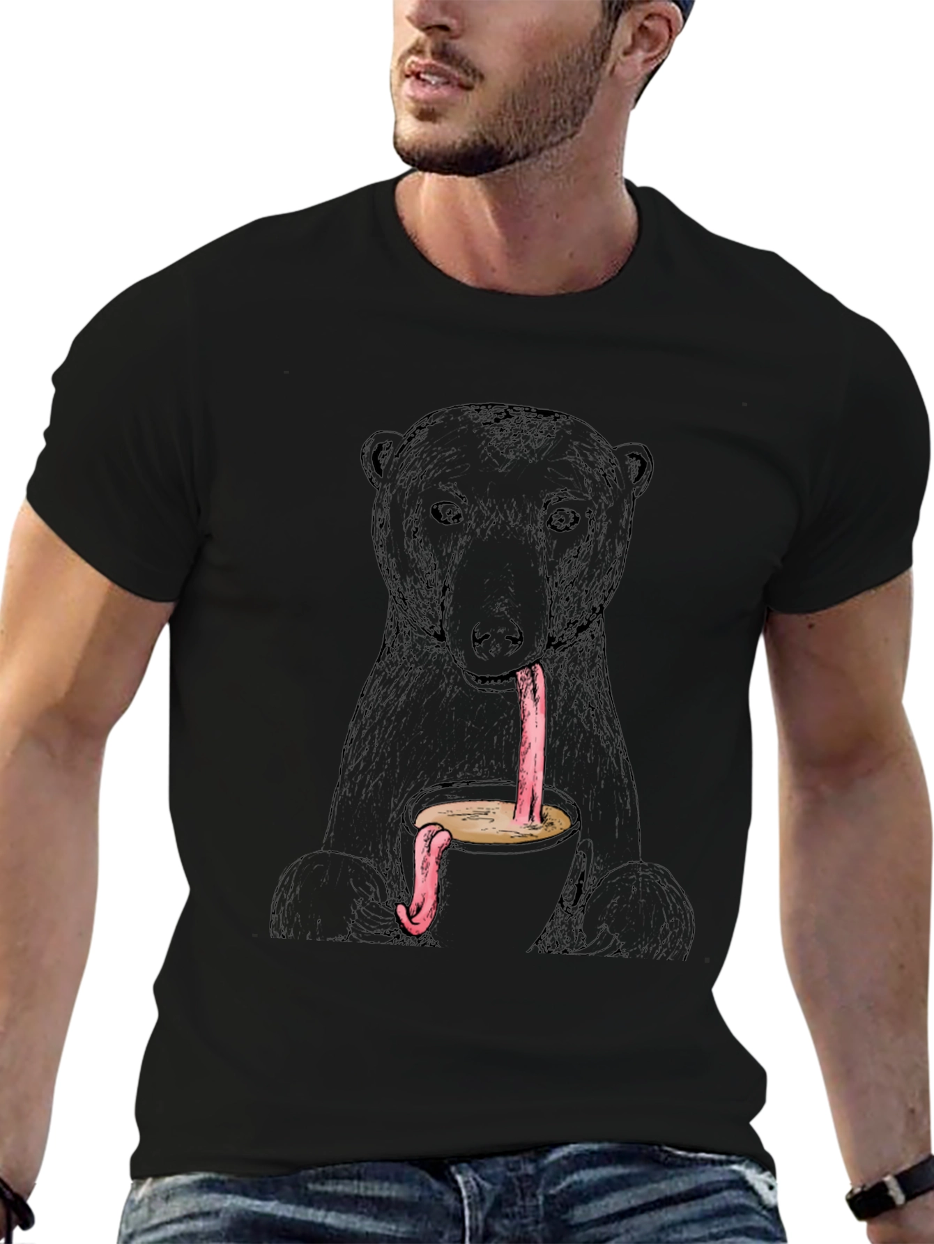 Black Bear Coffee Tongue T-Shirt - Unique Graphic Tee view 6