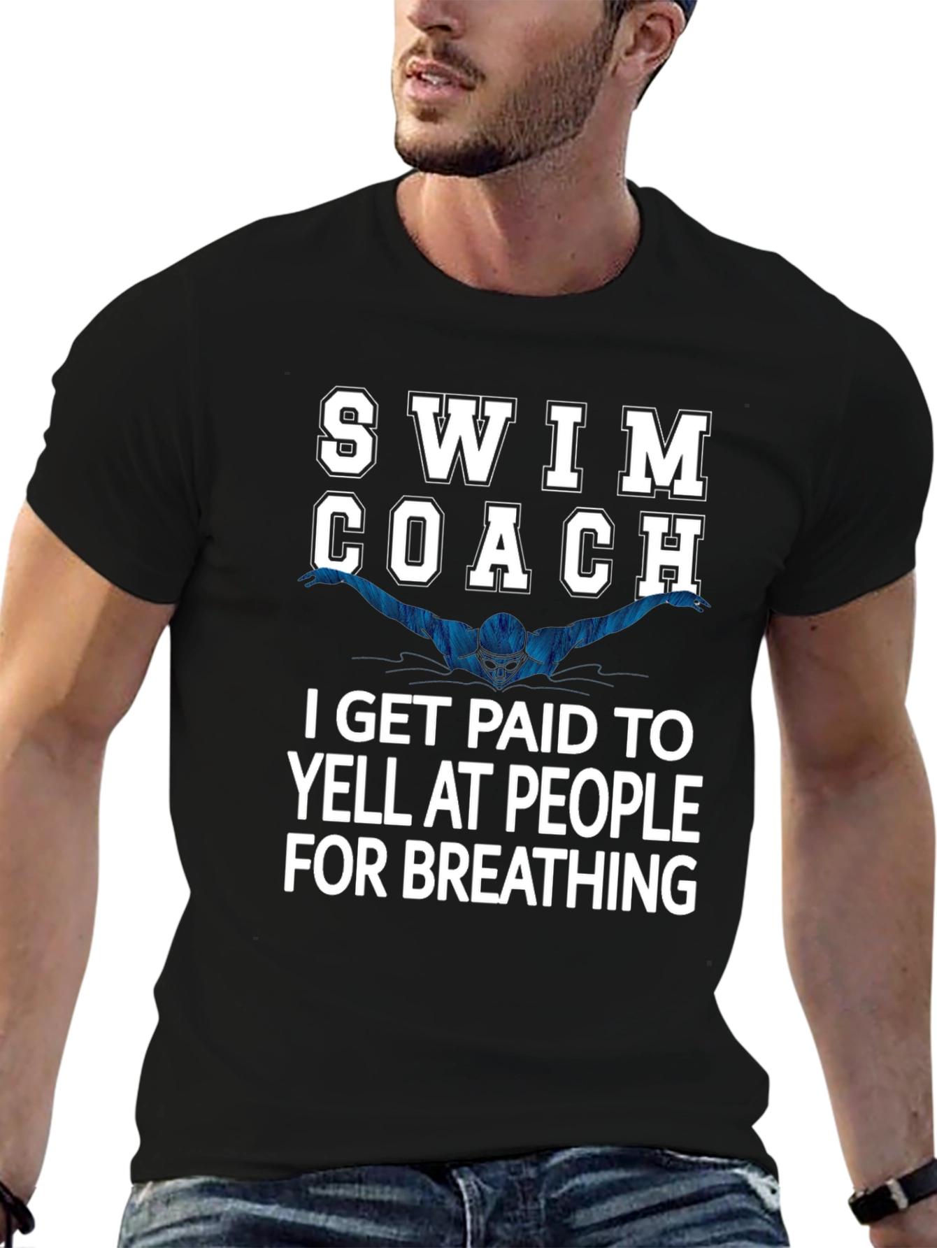 Black Swim Coach Yelling T-Shirt view 6