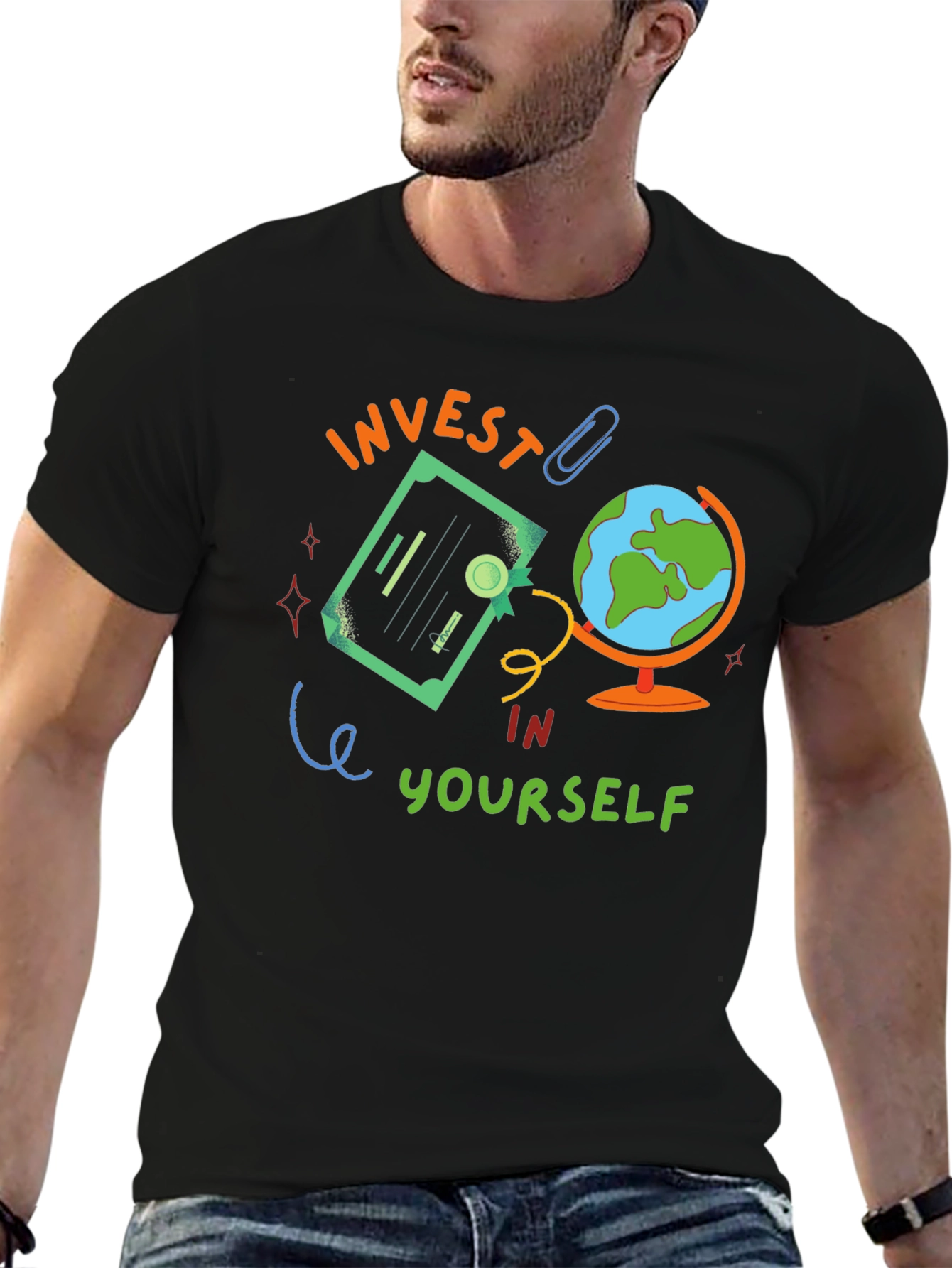 Black Invest In Yourself Graphic Tee - Motivational Black T-Shirt view 6