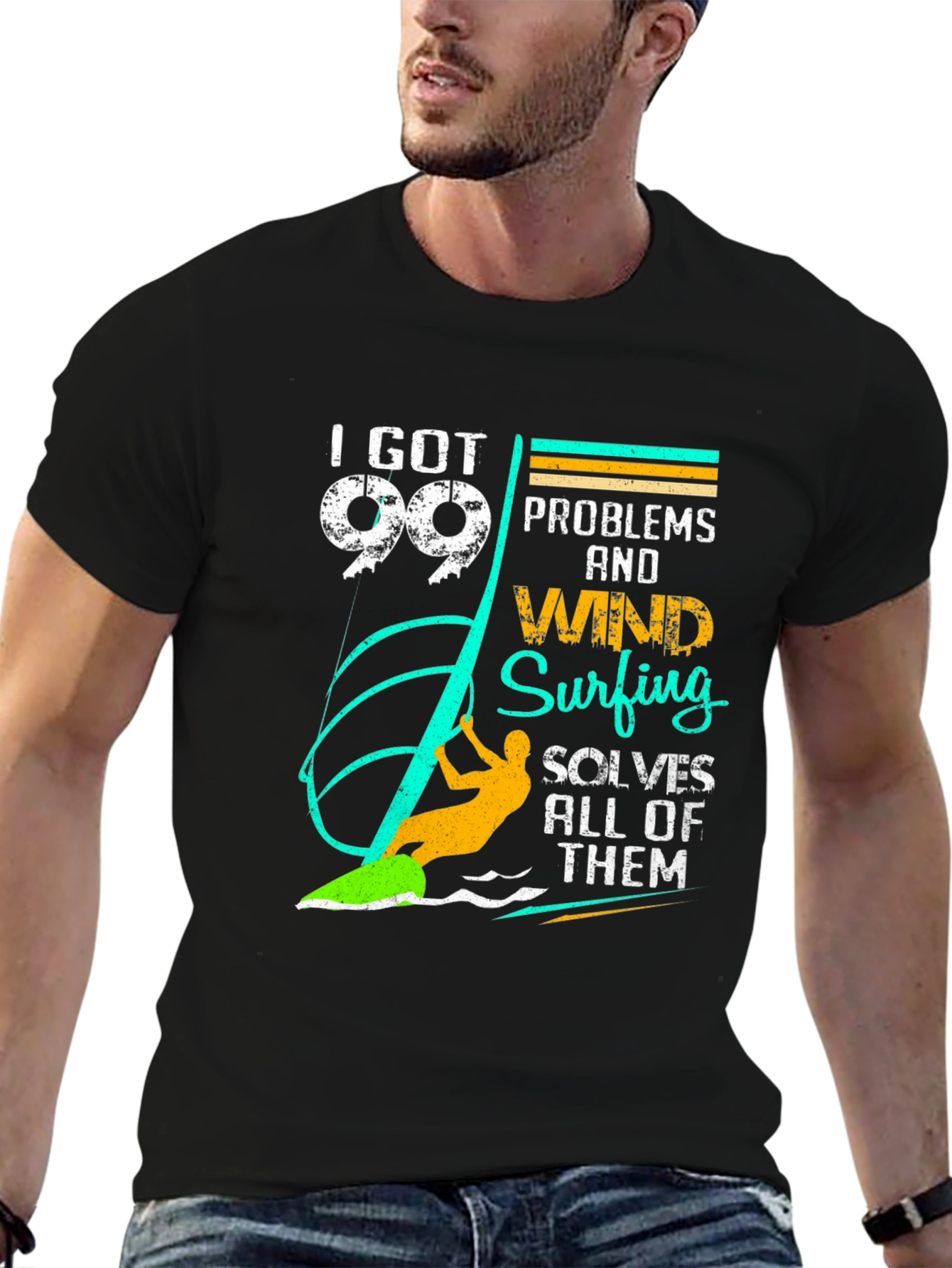 Black 99 Problems Windsurfing T-Shirt - Unique Design view 6