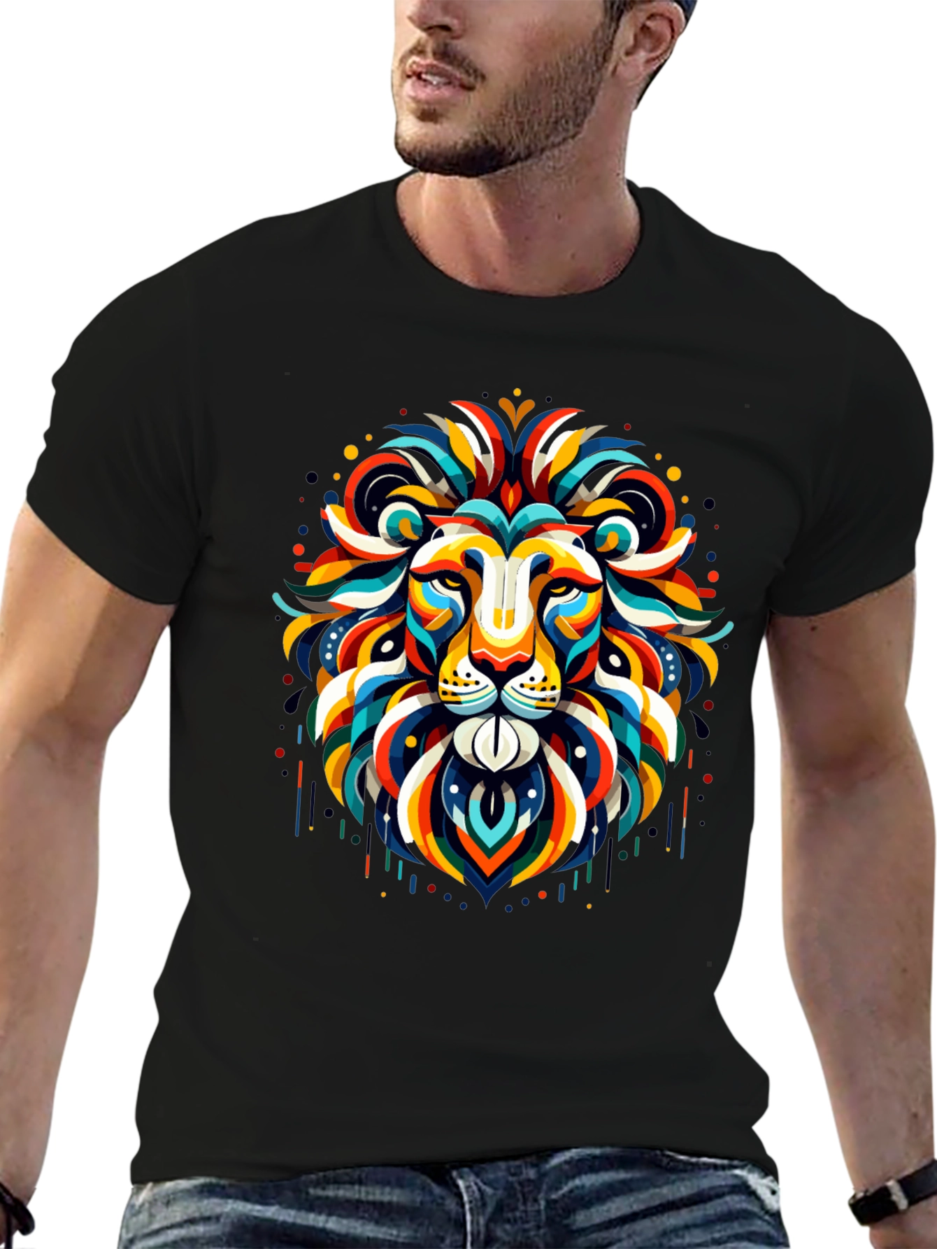 Black Vibrant Lion Graphic Tee - Bold Statement Shirt view 6