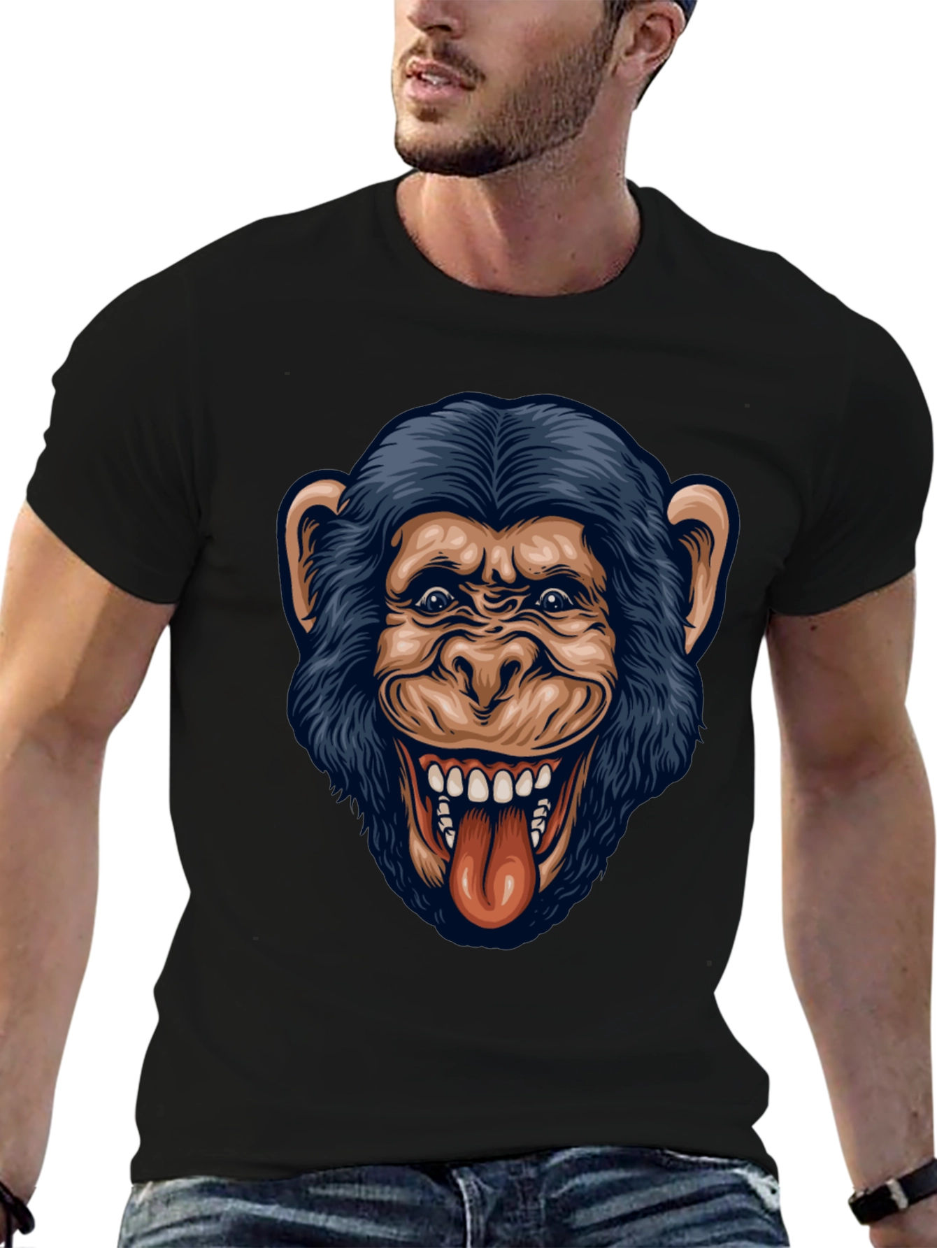 Funny Monkey Graphic Black T-Shirt - 6