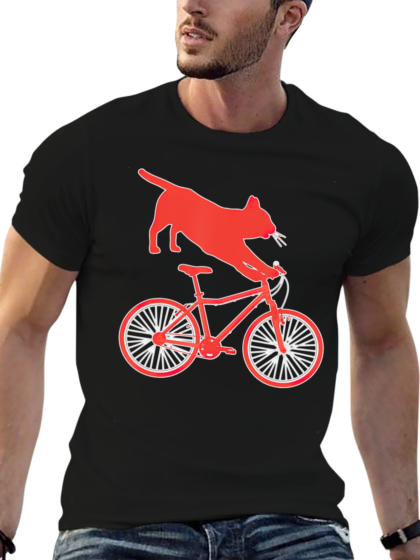 Black Cat Riding Bike Graphic T-Shirt view 6