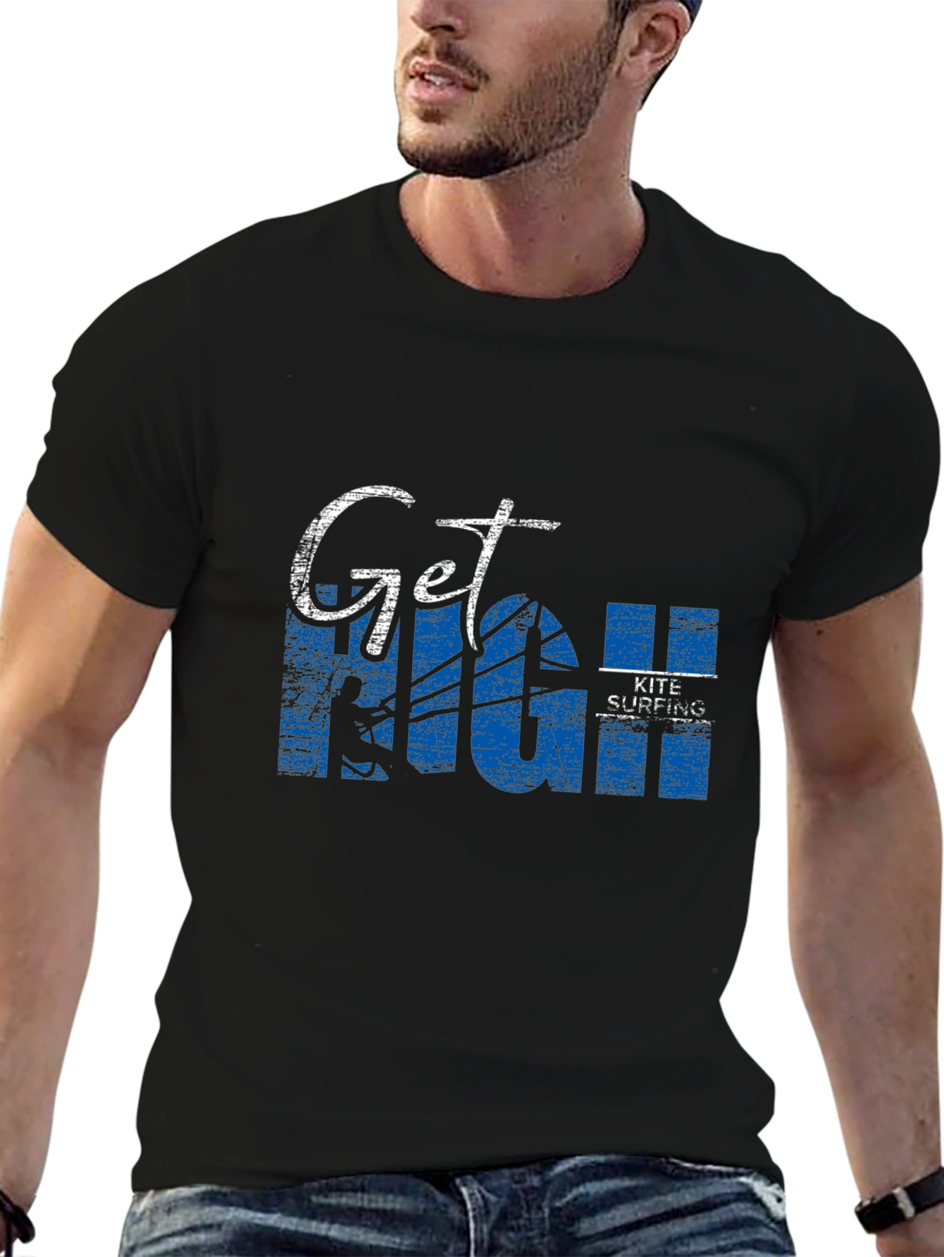 Black Get High Kite Surfing Graphic Black T-Shirt view 6