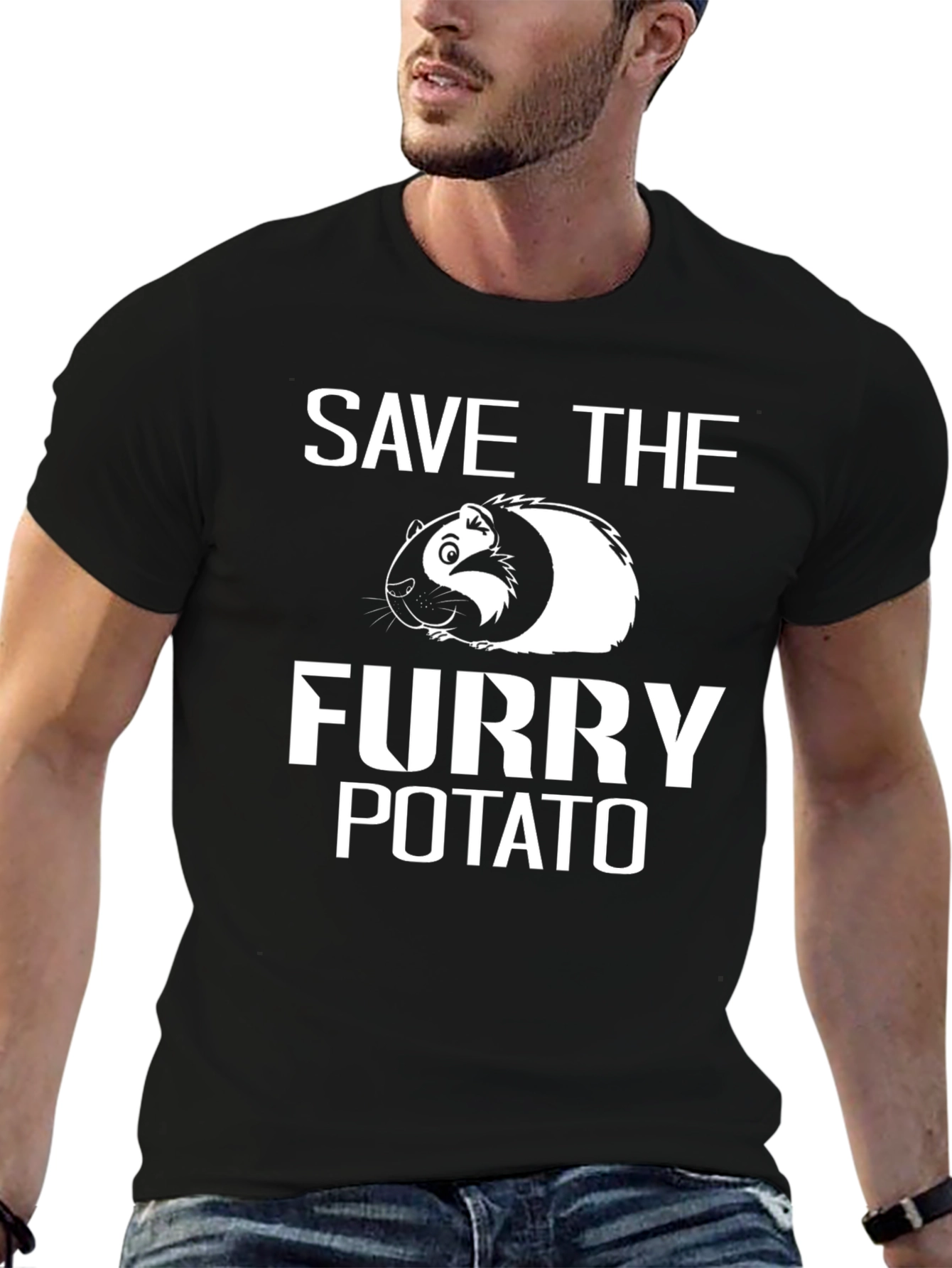 Black Save The Furry Potato T-Shirt - Guinea Pig Lover Tee view 6
