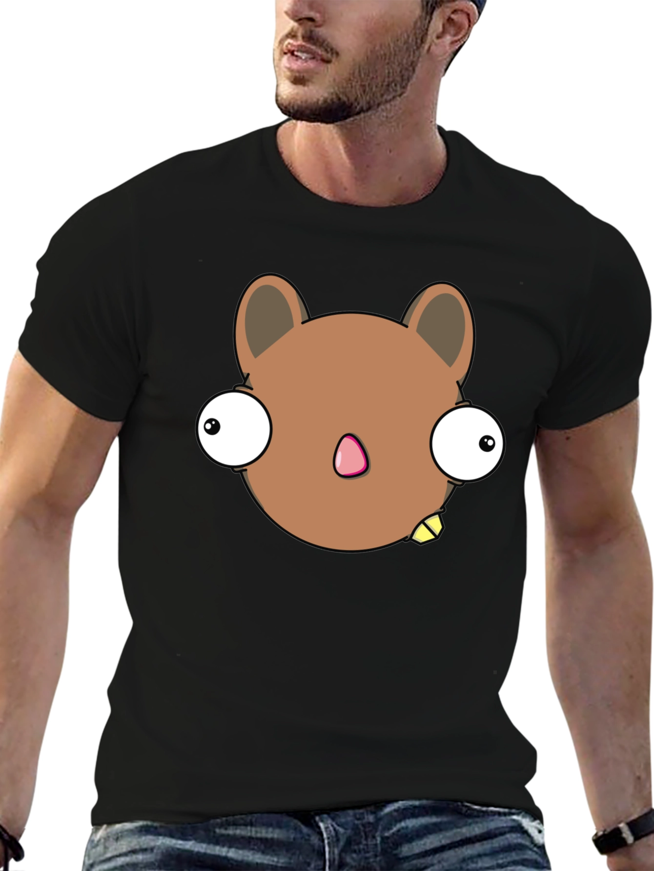 Black Funny Cartoon Animal Black Graphic T-Shirt view 6