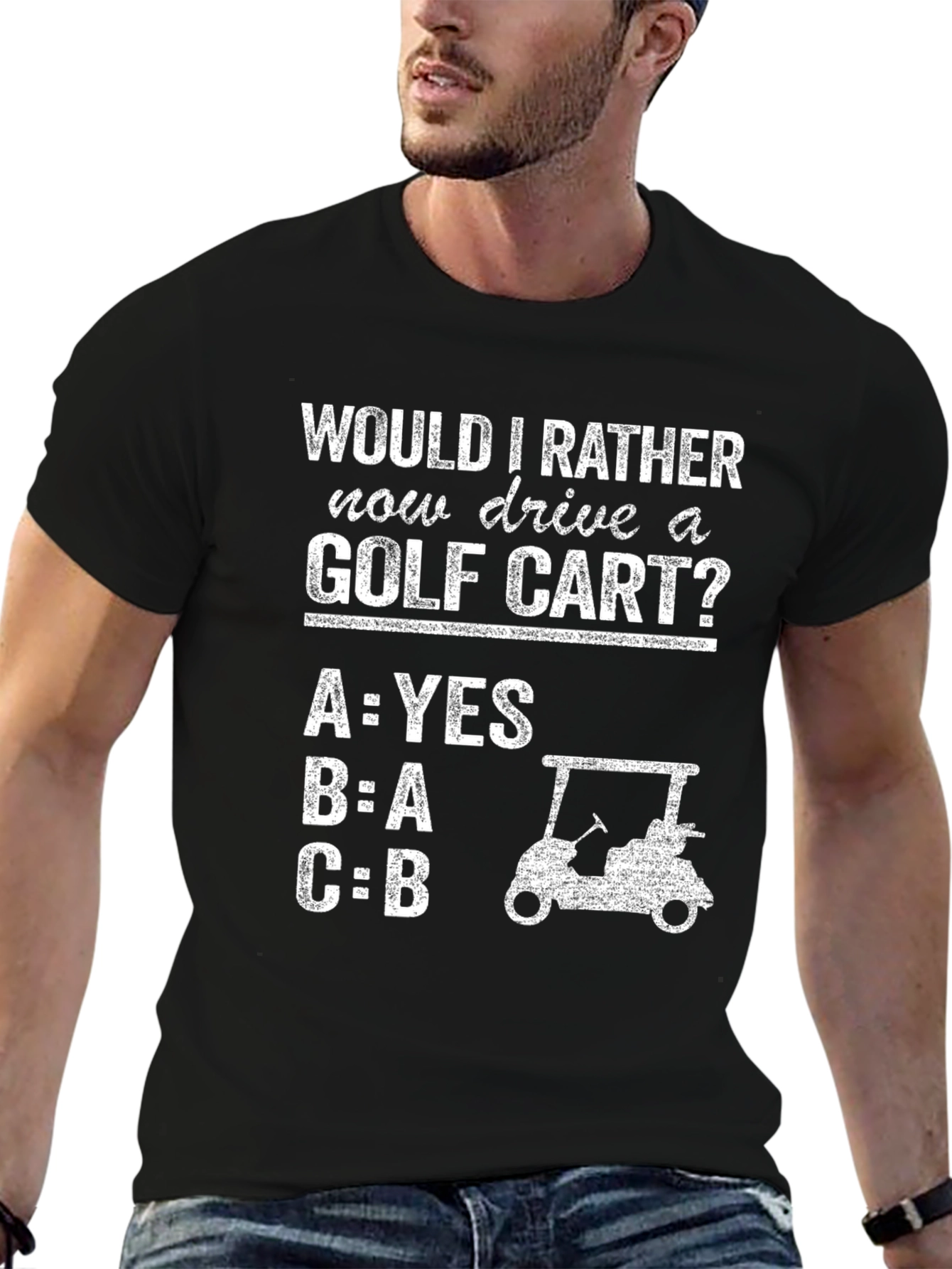 Black Funny Golf Cart T-Shirt - Would I Rather Now Drive? view 6