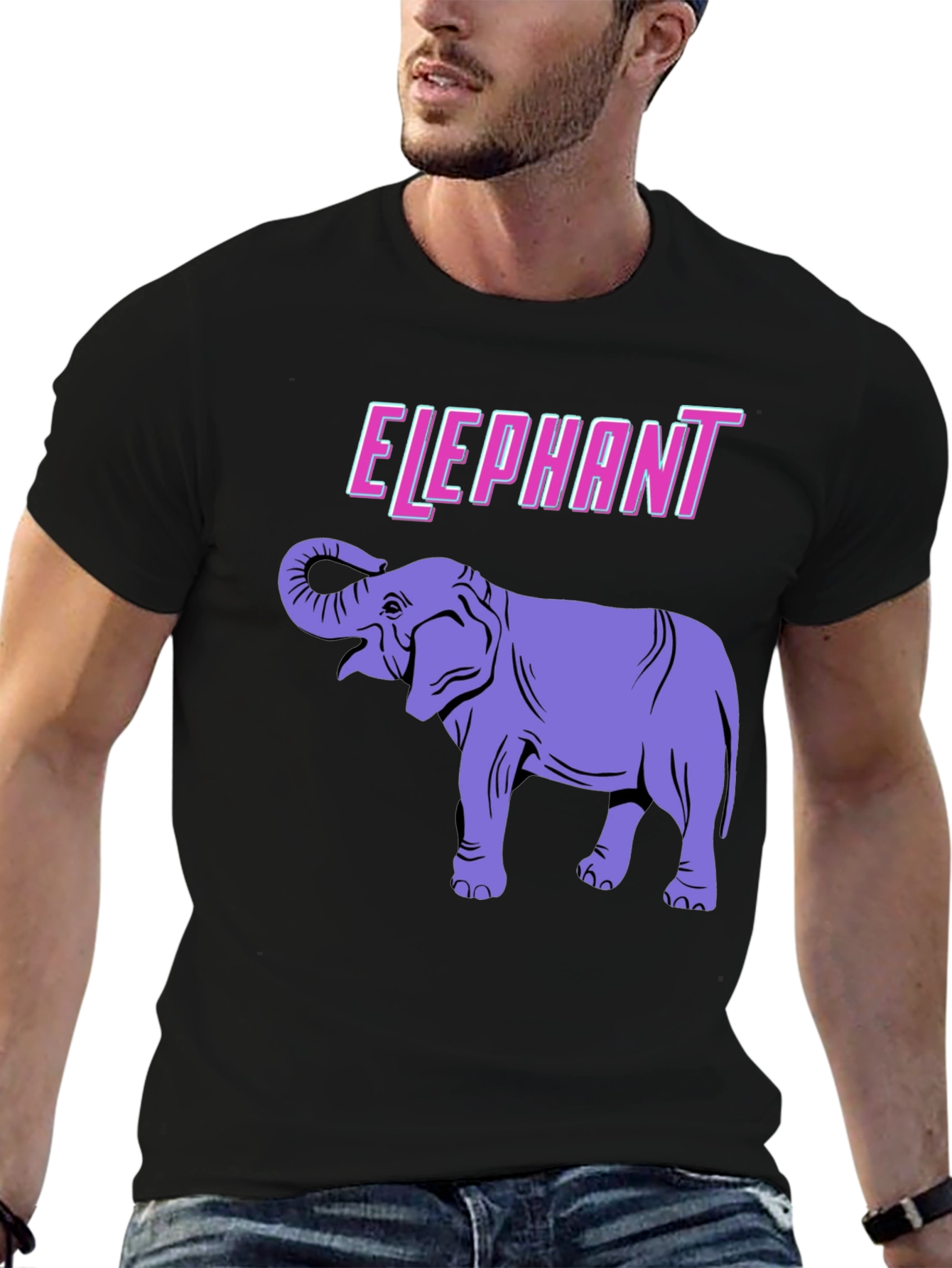 Black Elephant Graphic Print Black T-Shirt view 6