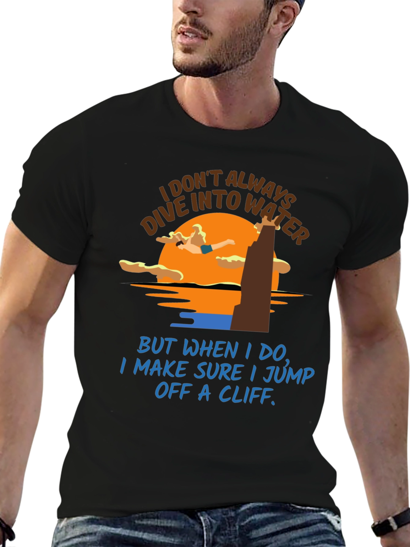 Black Cliff Diver T-Shirt: Humorous Water Sports Tee view 6