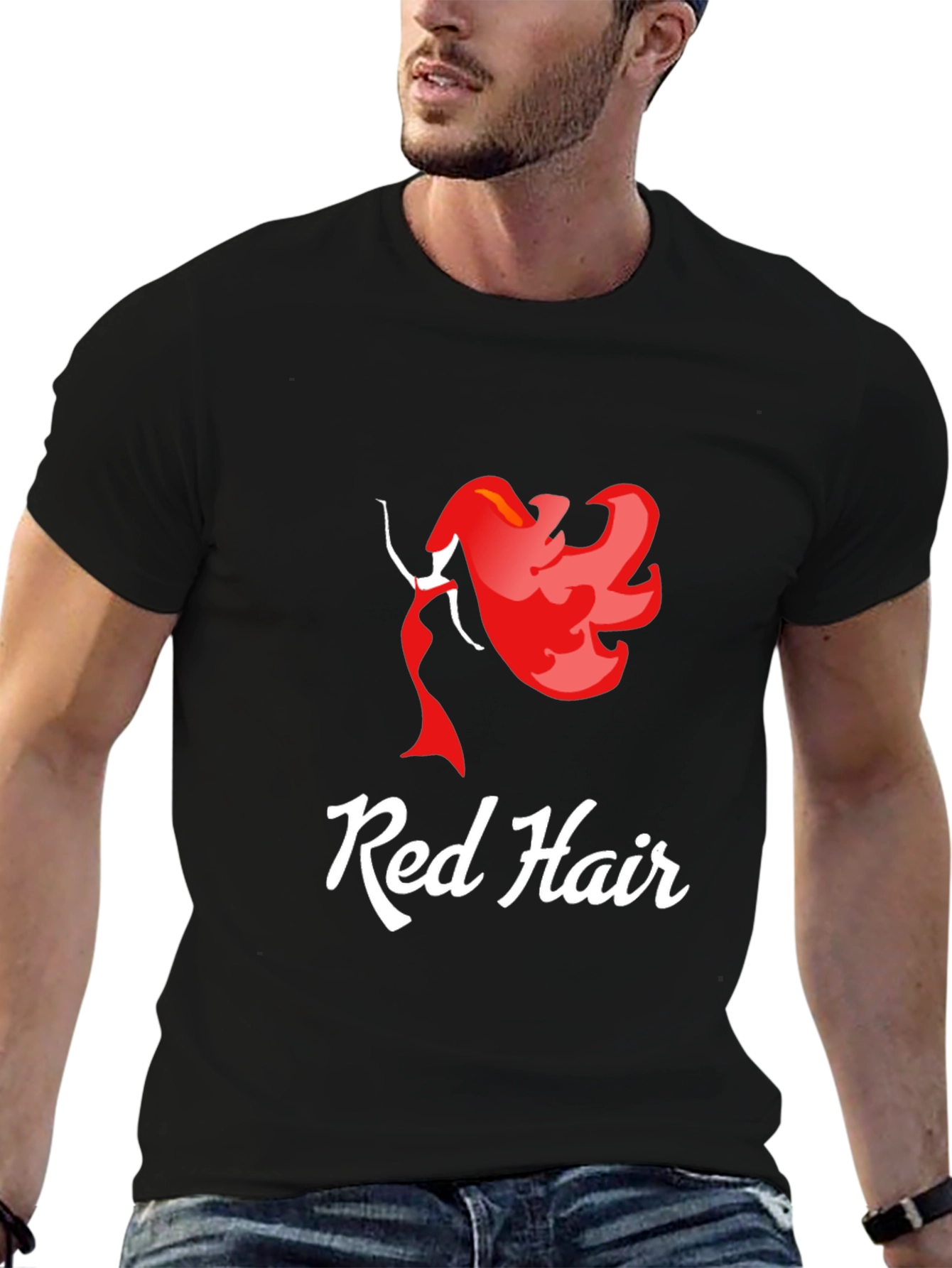 Black Red Hair Graphic T-Shirt - Unique Fashion Tee view 6