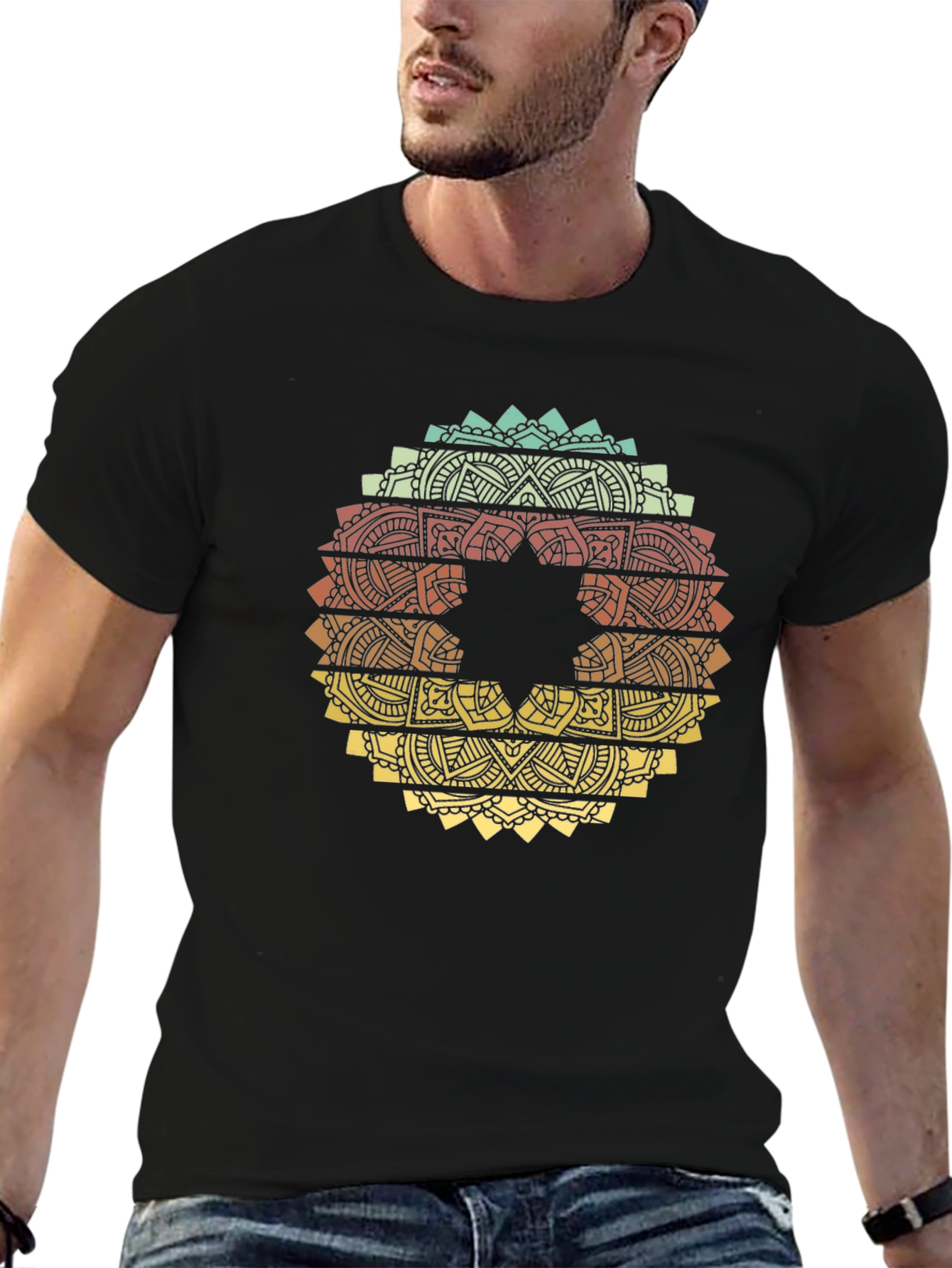 Black Retro Mandala Graphic T-Shirt - Black view 6