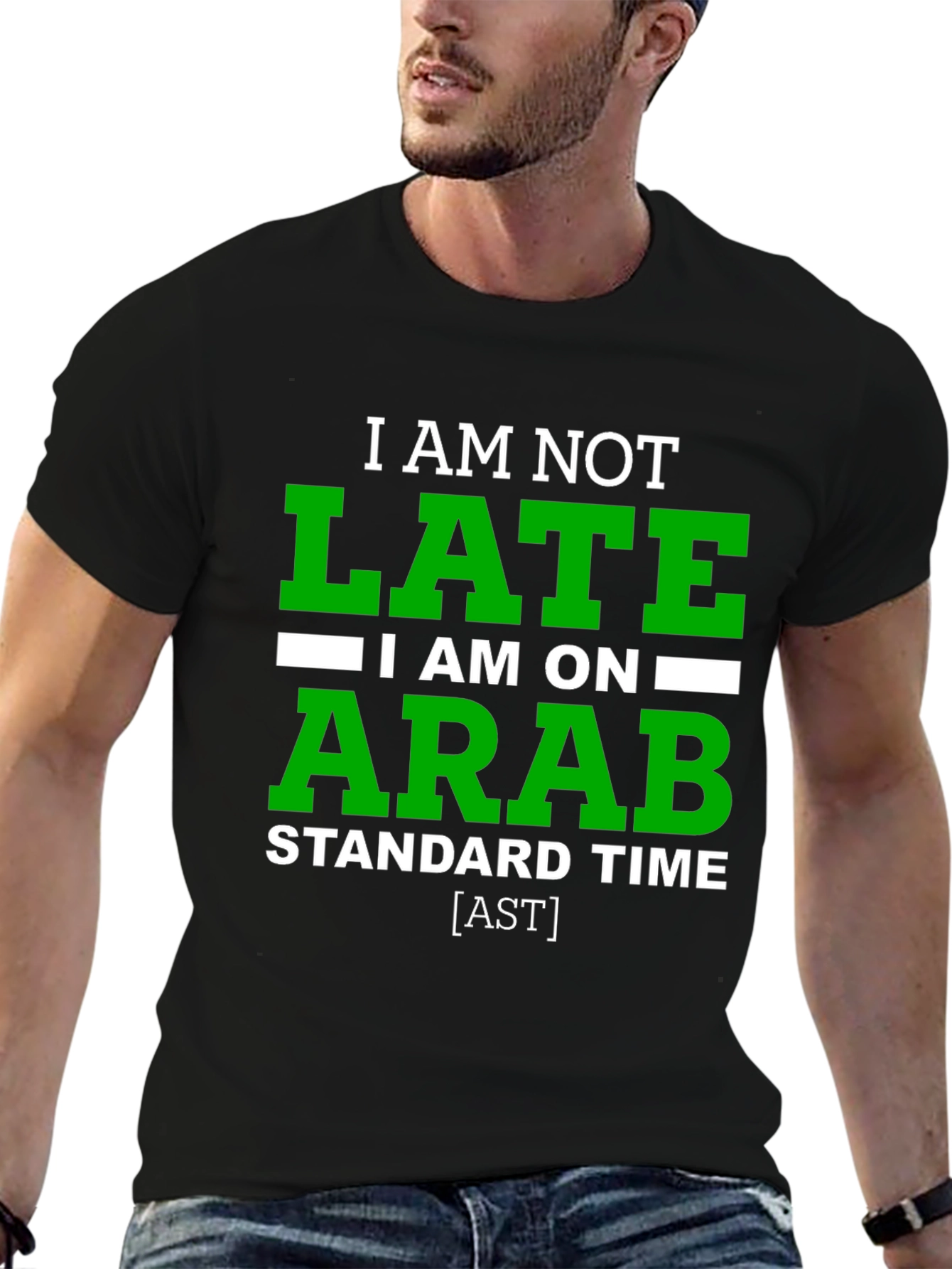 Black Funny "Arab Standard Time" Graphic Tee - Black view 6