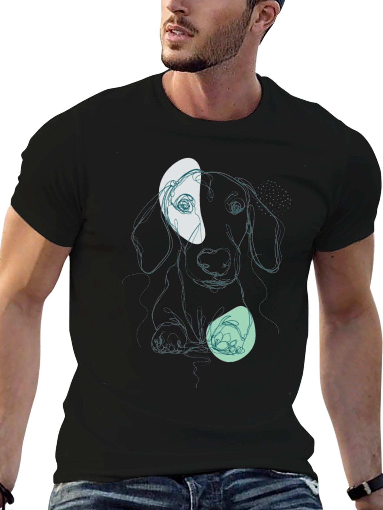 Black Dachshund Line Art Graphic Tee - Modern Casual Style view 6