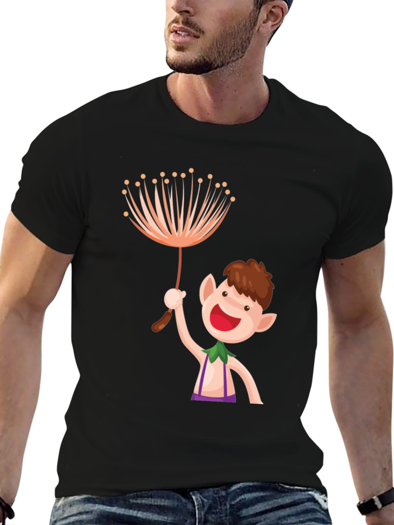 Black Whimsical Elf Graphic Tee - Black Cotton view 6