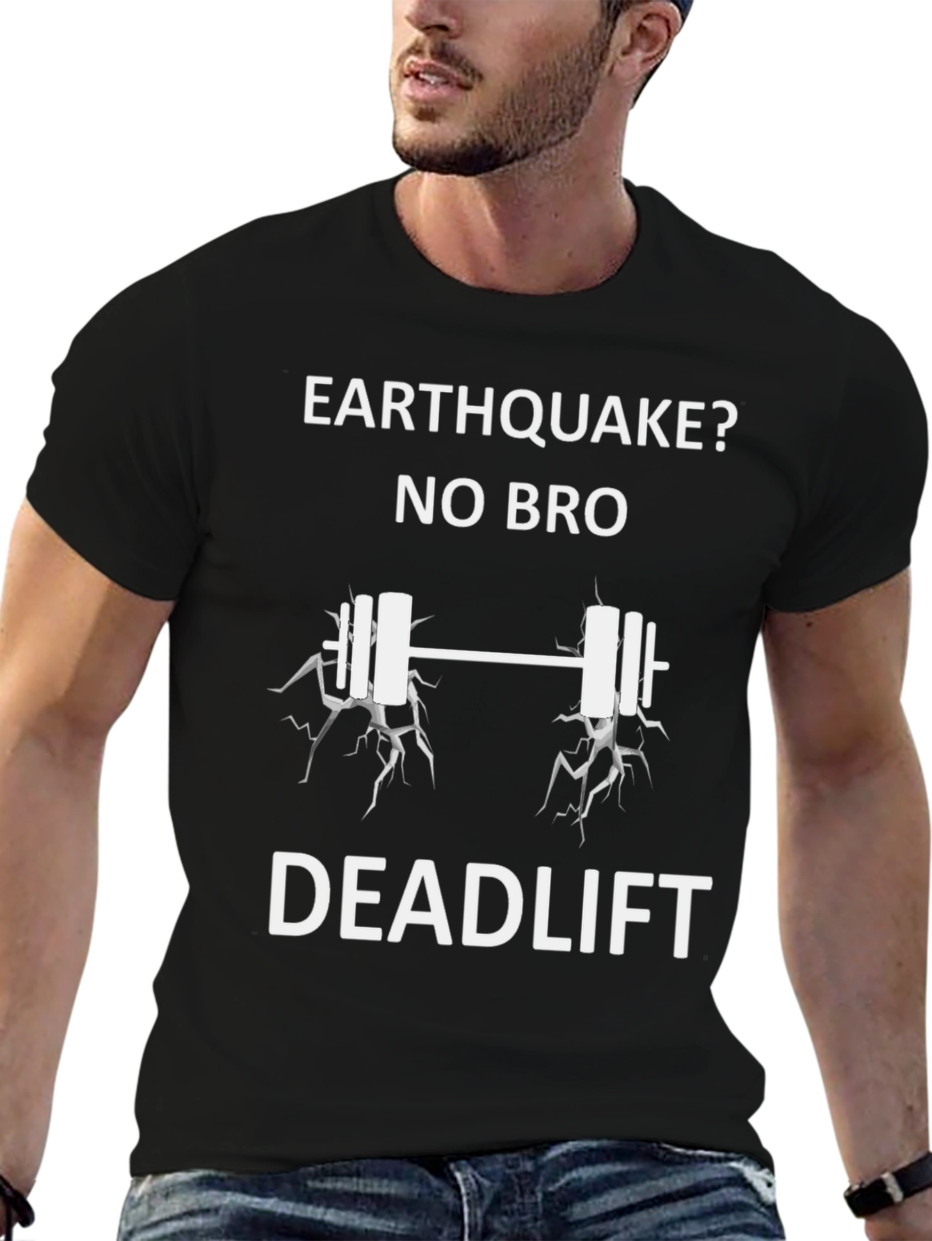 Black Earthquake No Bro Deadlift Funny Workout Shirt view 6