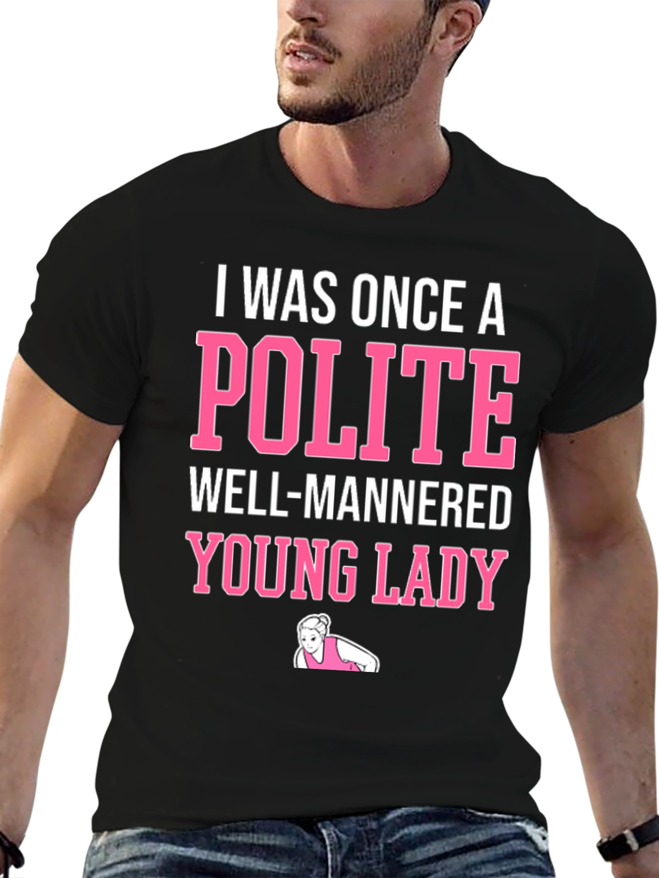 Black Funny "Polite Young Lady" Graphic Tee view 6