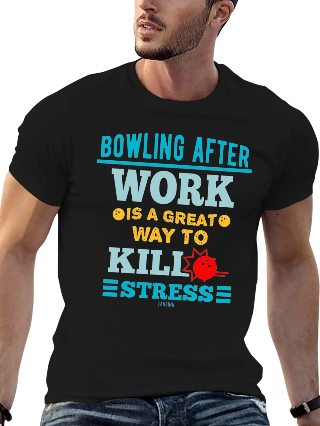 Black Bowling After Work T-Shirt - Stress Relief Tee view 6
