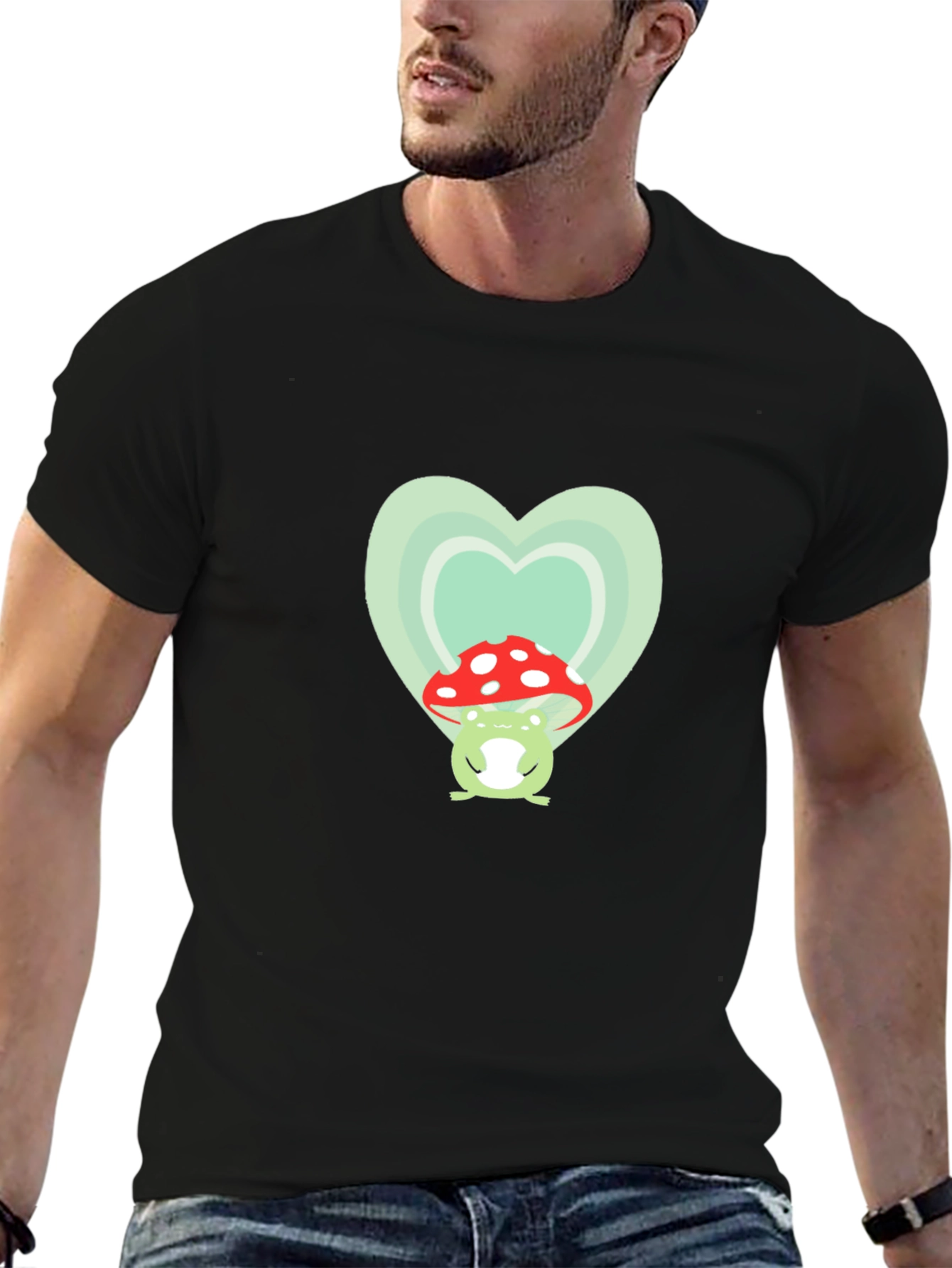 Black Frog Mushroom Heart Graphic Tee view 6