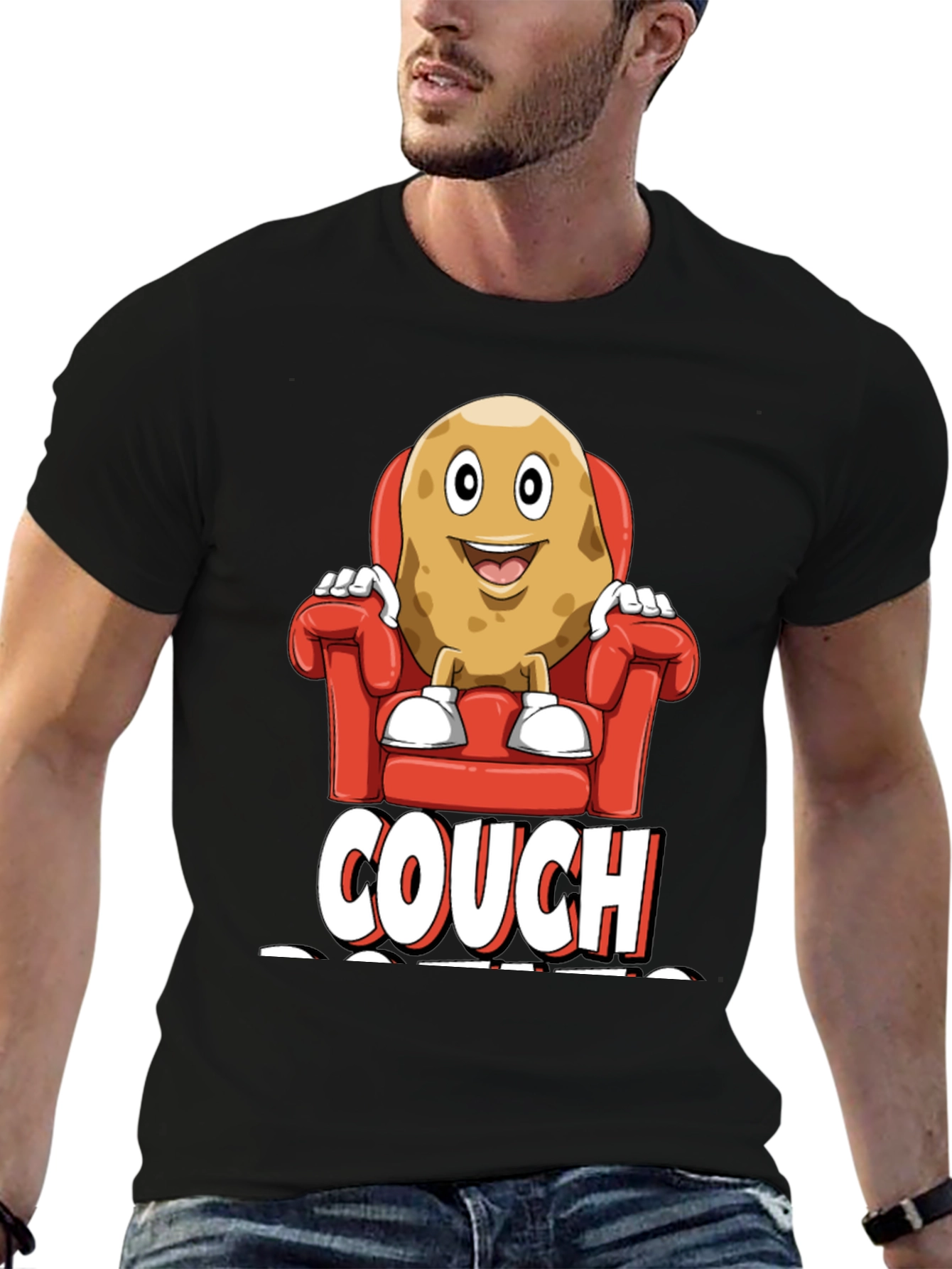 Black Couch Potato Graphic T-Shirt - Funny Relaxed Fit Tee view 6