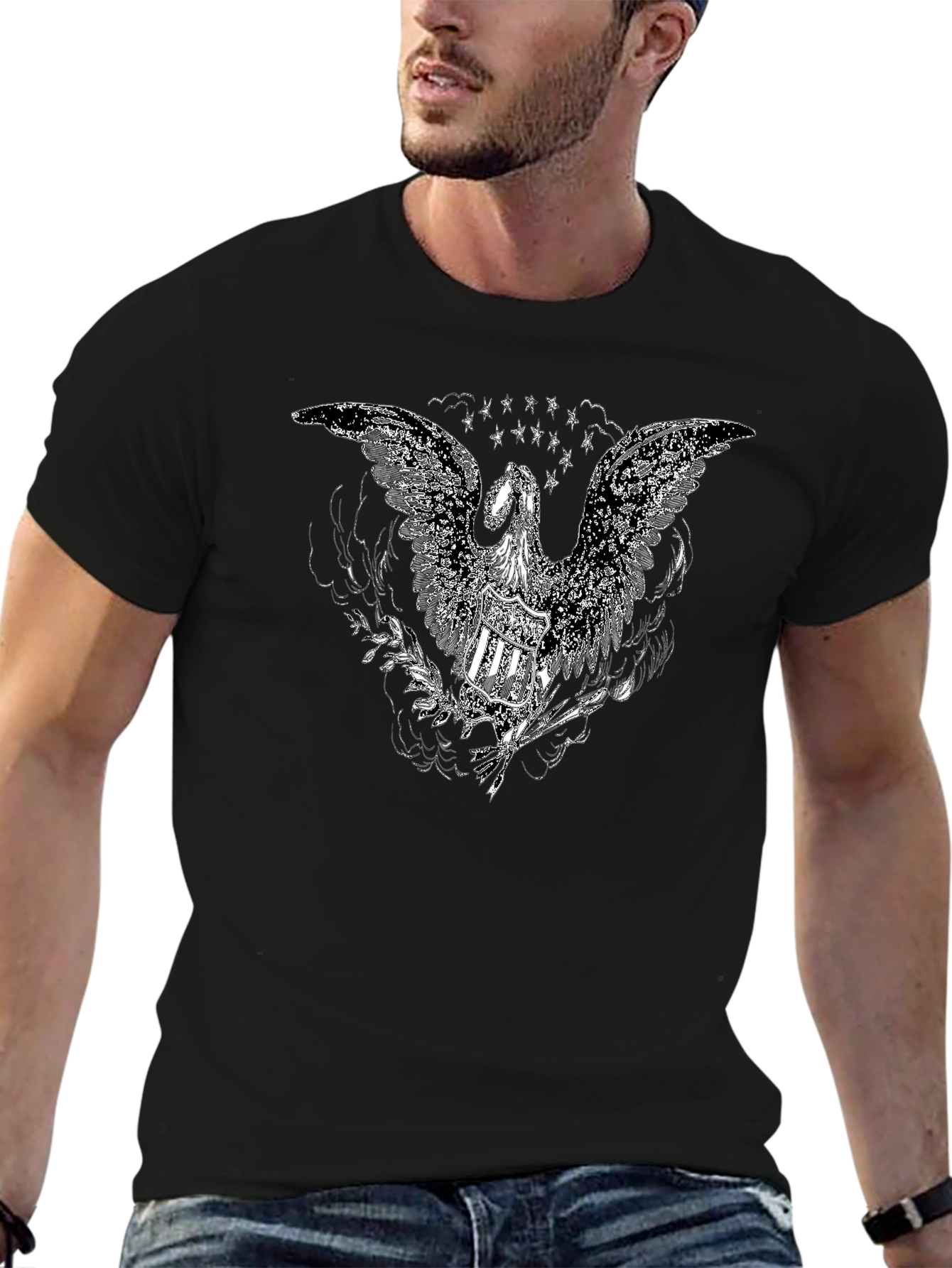 Black Black T-Shirt with Eagle Design view 6
