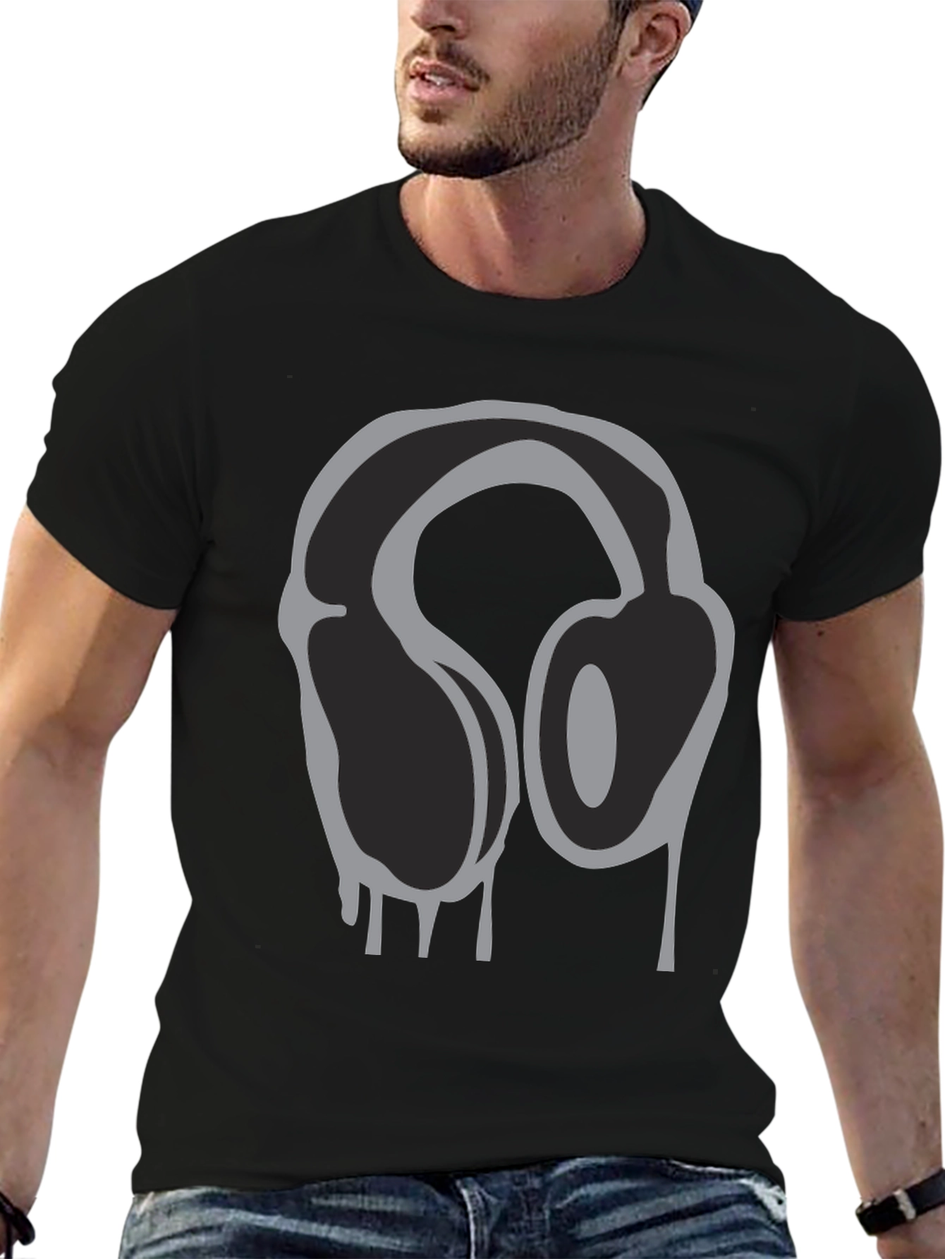 Black Headphone Drip Graphic T-Shirt - Black view 6