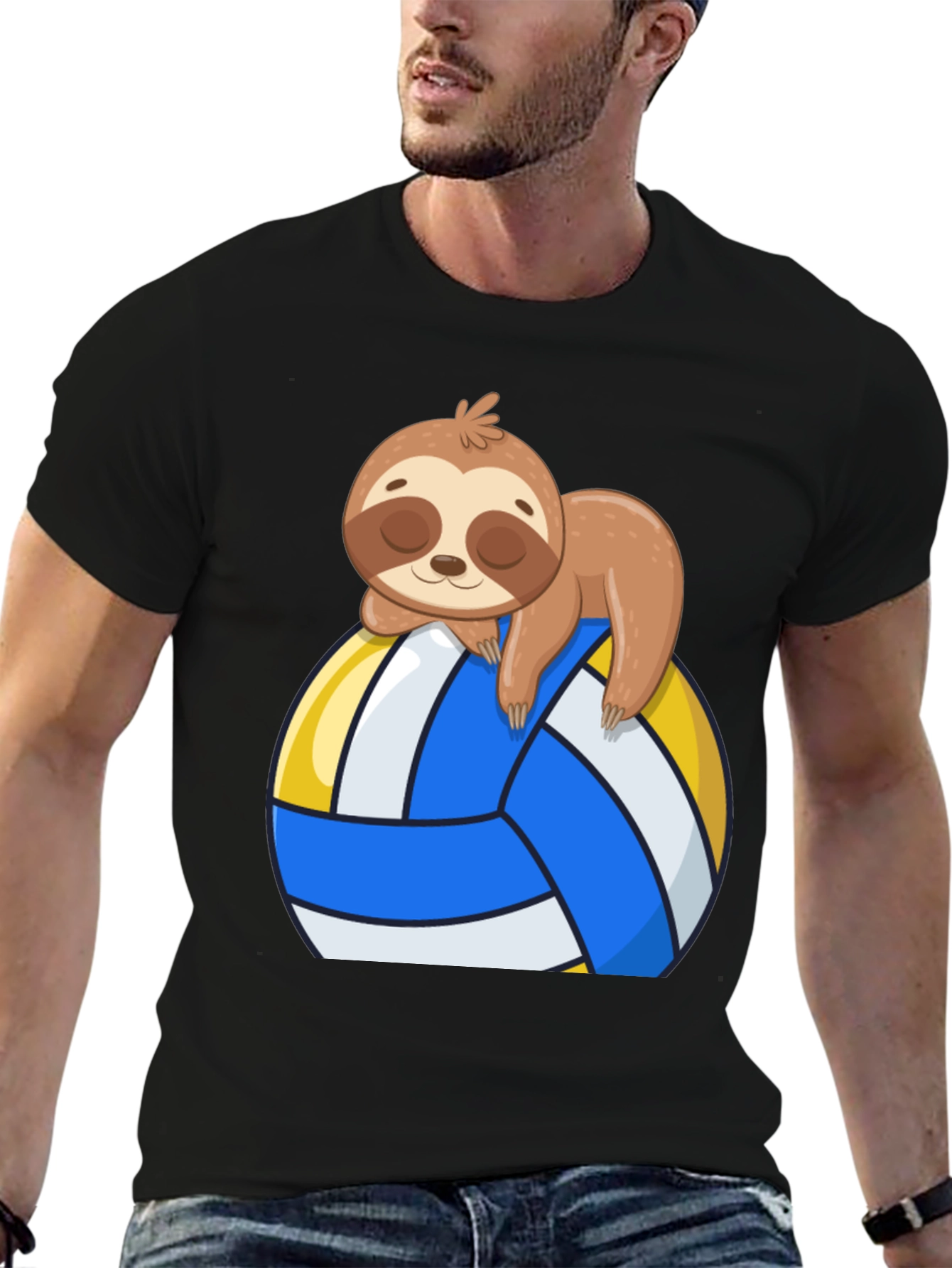 Black Sloth Volleyball T-Shirt - Cute Cartoon Sloth Design view 6