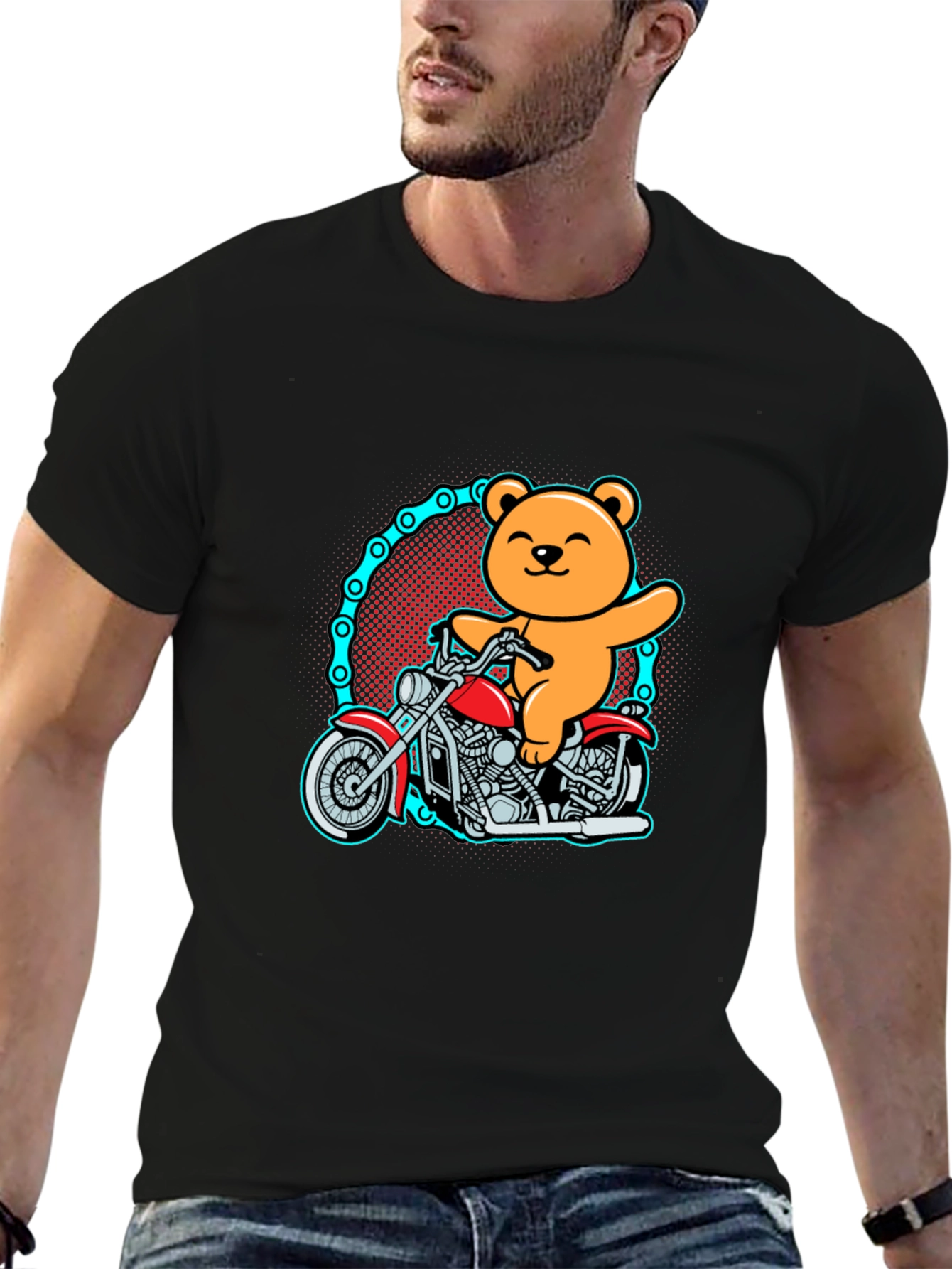 Black Bear on Motorcycle Graphic T-Shirt view 6