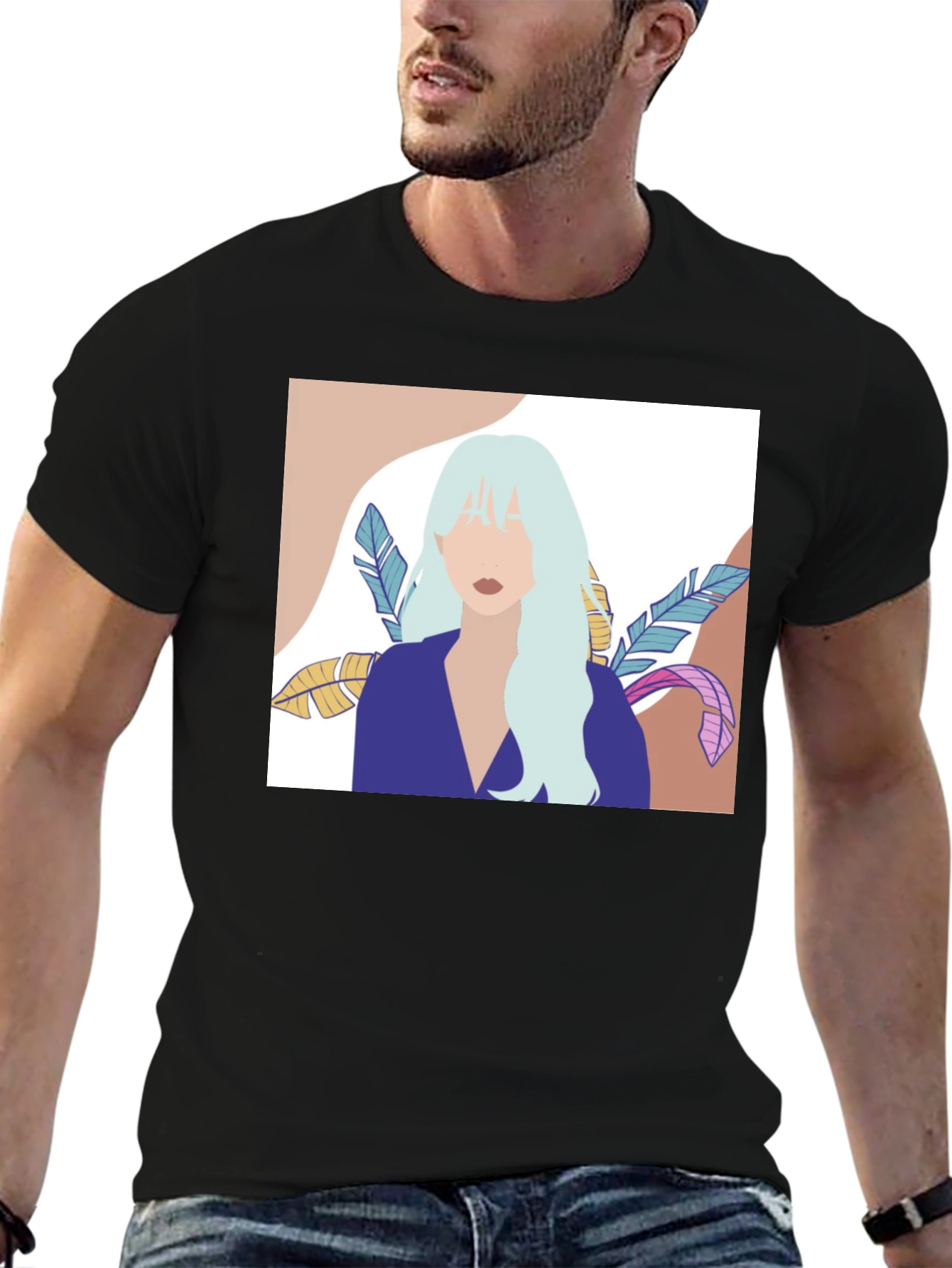 Black Abstract Woman Portrait Graphic T-Shirt - Black view 6